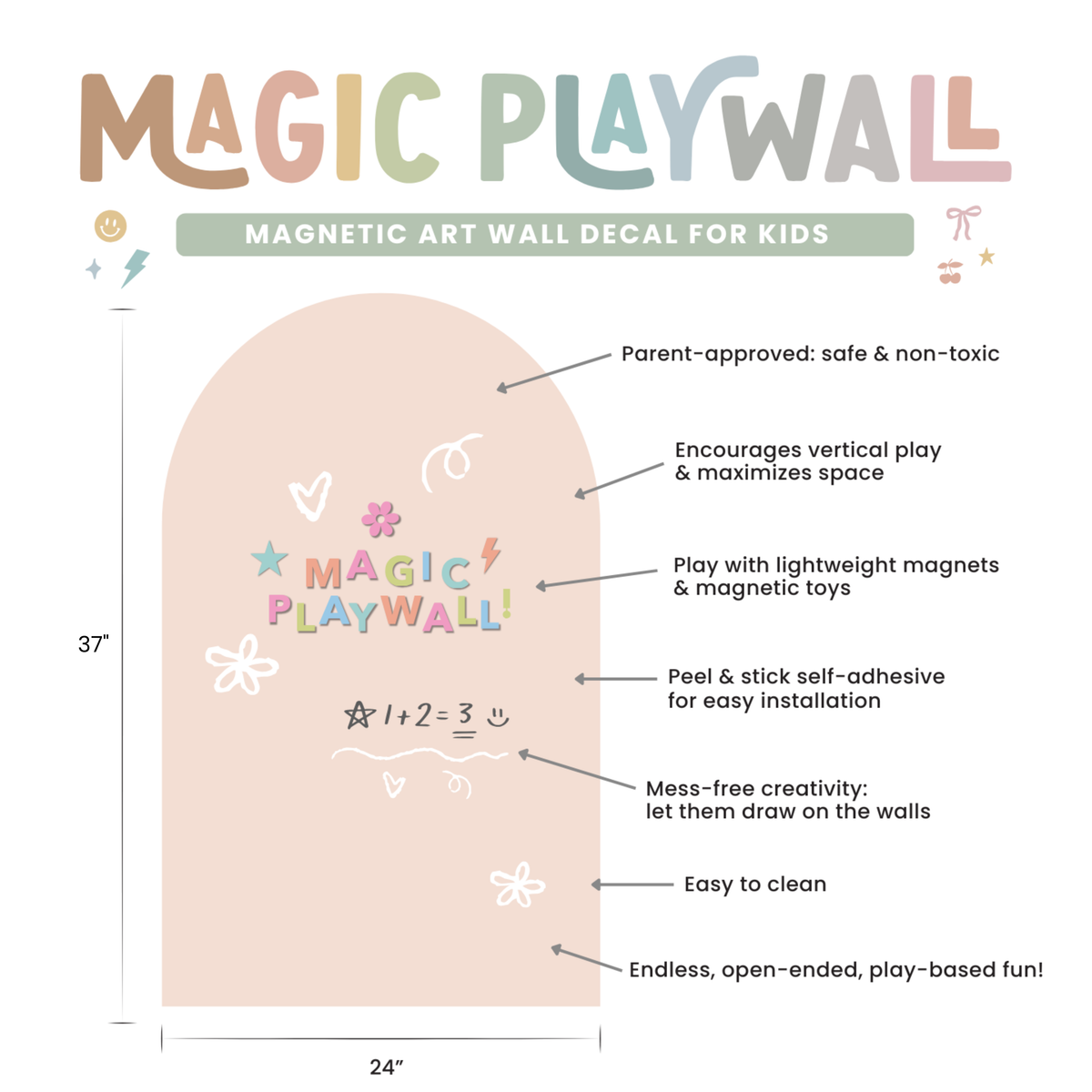 Magic Playwall - ORIGINAL Arch Magnetic Wall Decal for Kids: Sage