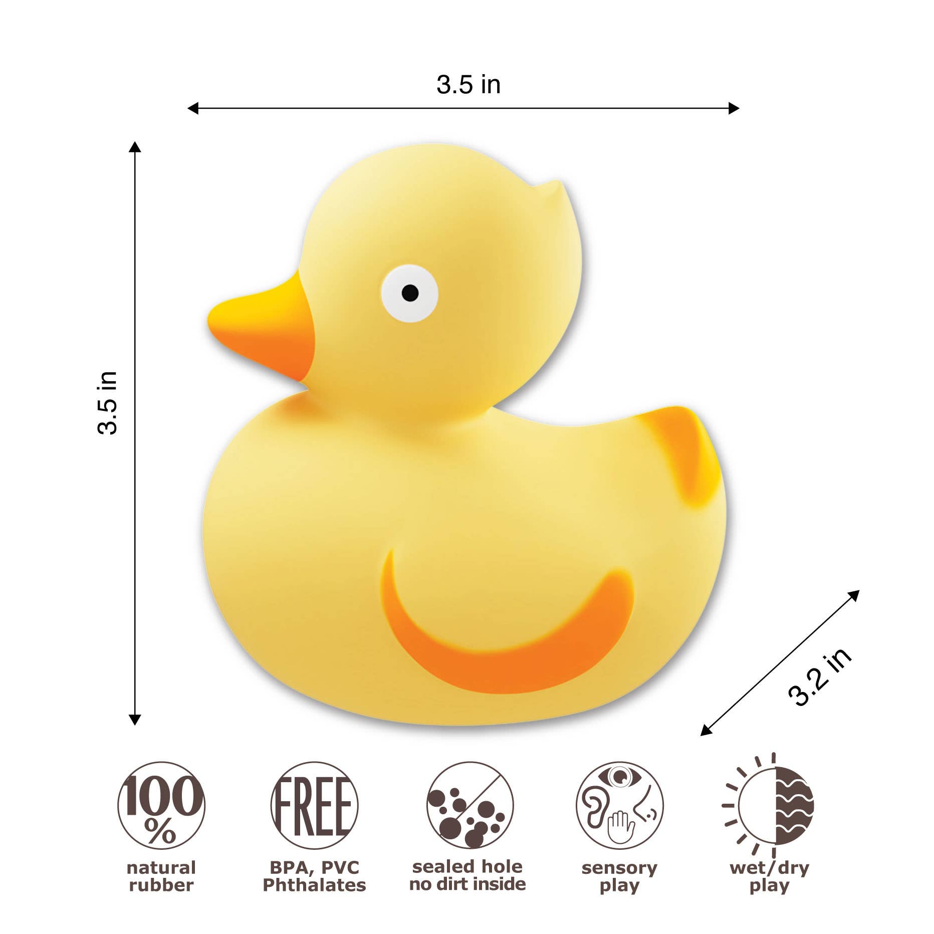 Natural Rubber Ducky Non-Toxic Bath Toy, Mold-free design