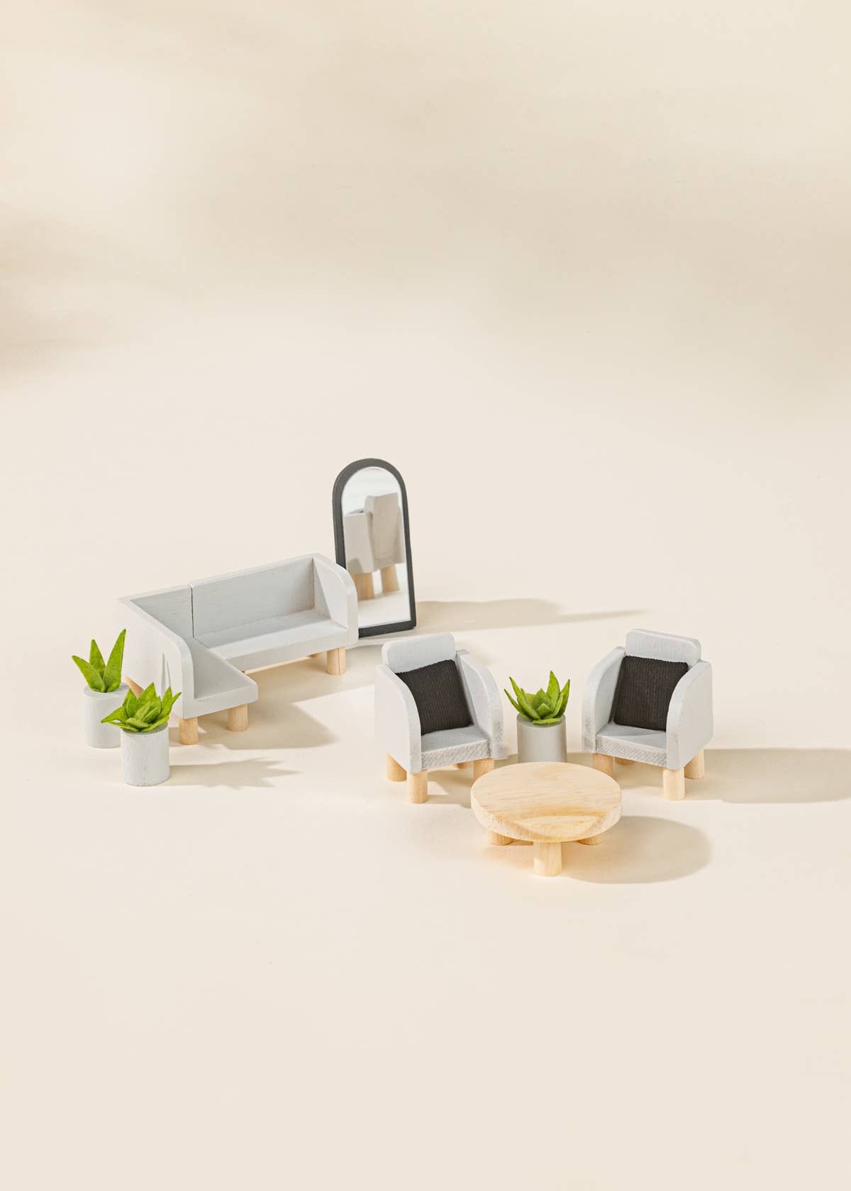Meubles et accessoires de salon pour maison de poupée en bois (10 pièces)