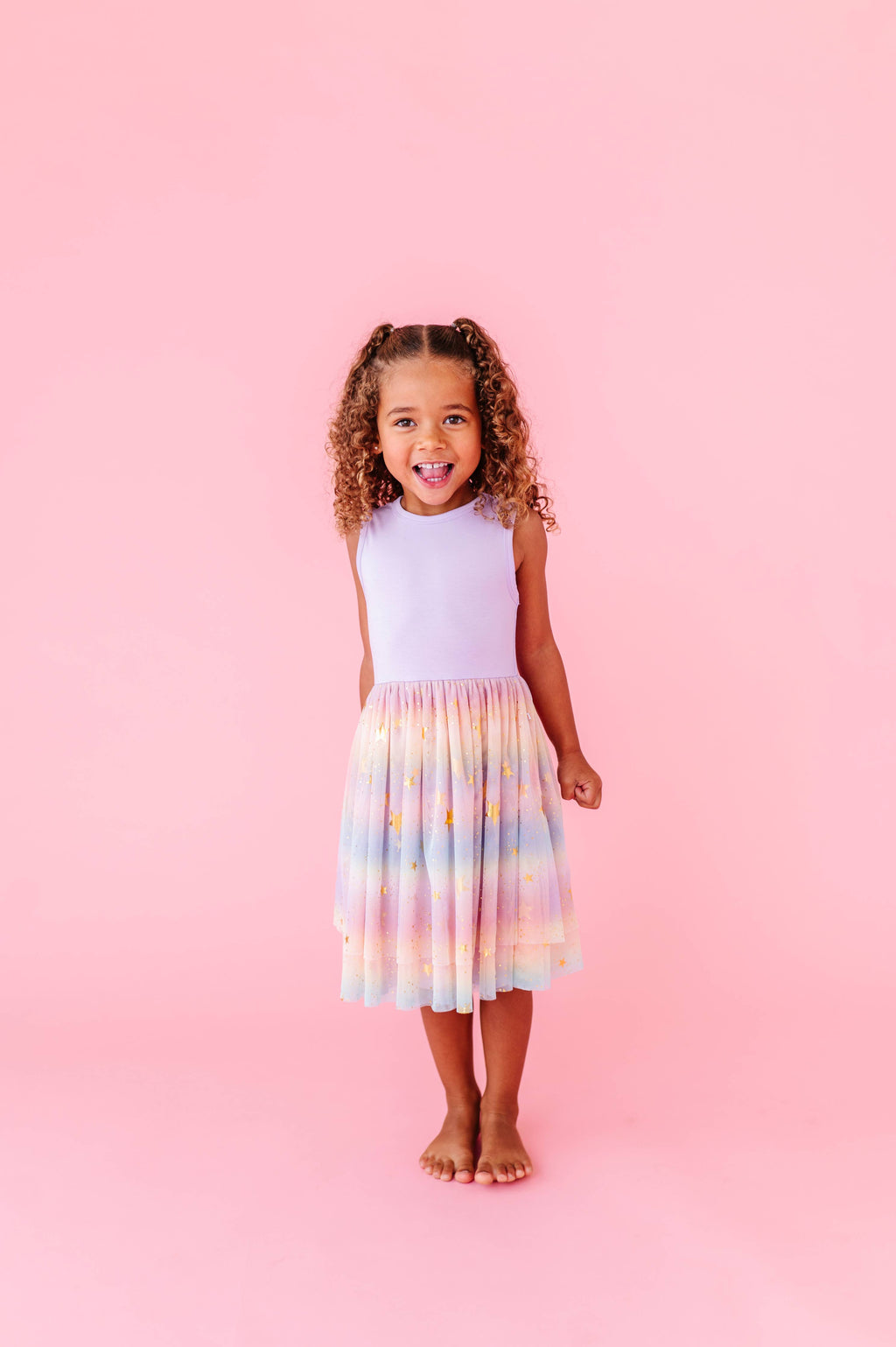 Kids Bamboo + Tulle Dress - Spring Rainbow Twinkle