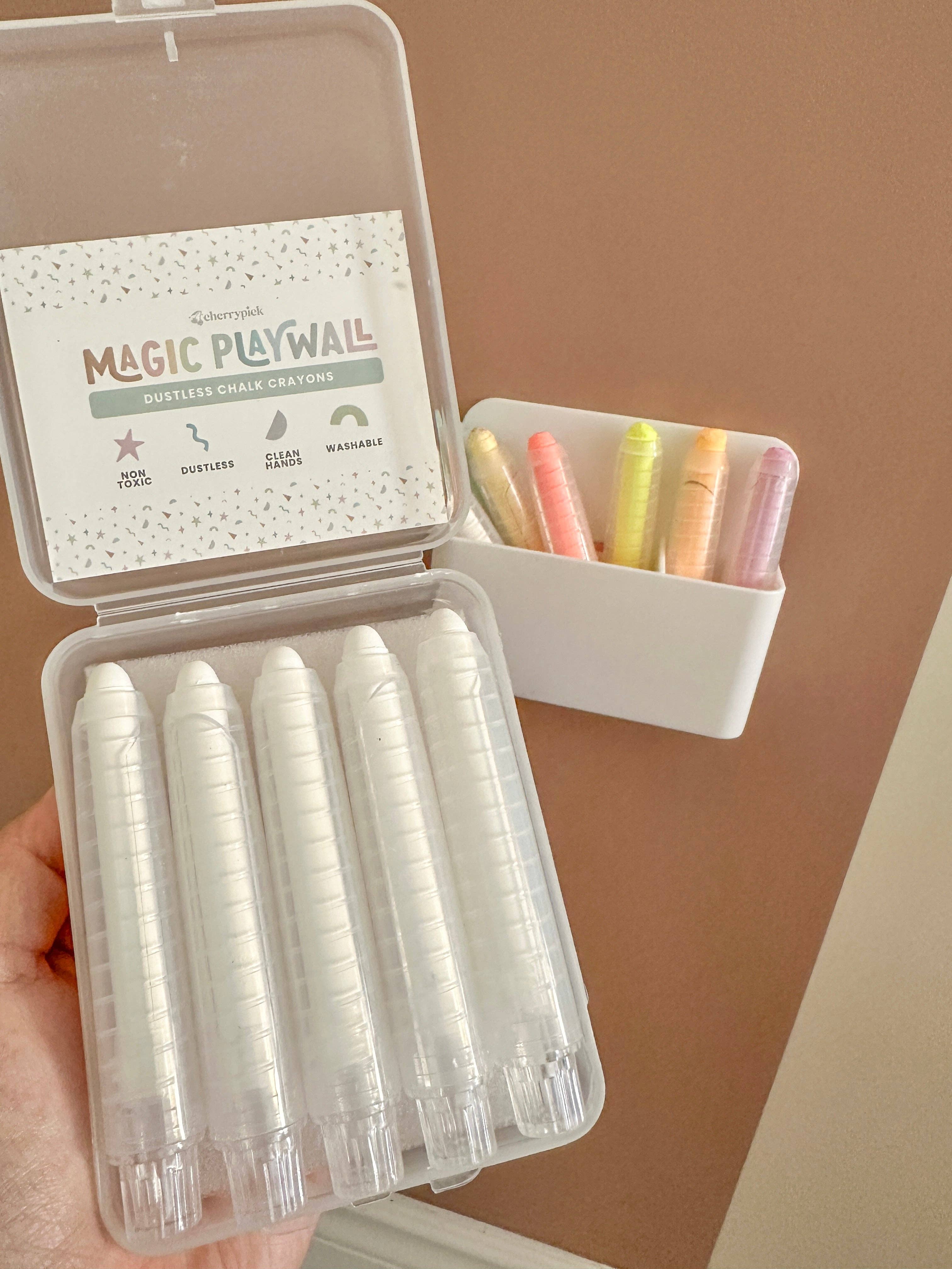 Crayons de craie sans poussière + support magnétique pour Magic Playwall : blanc