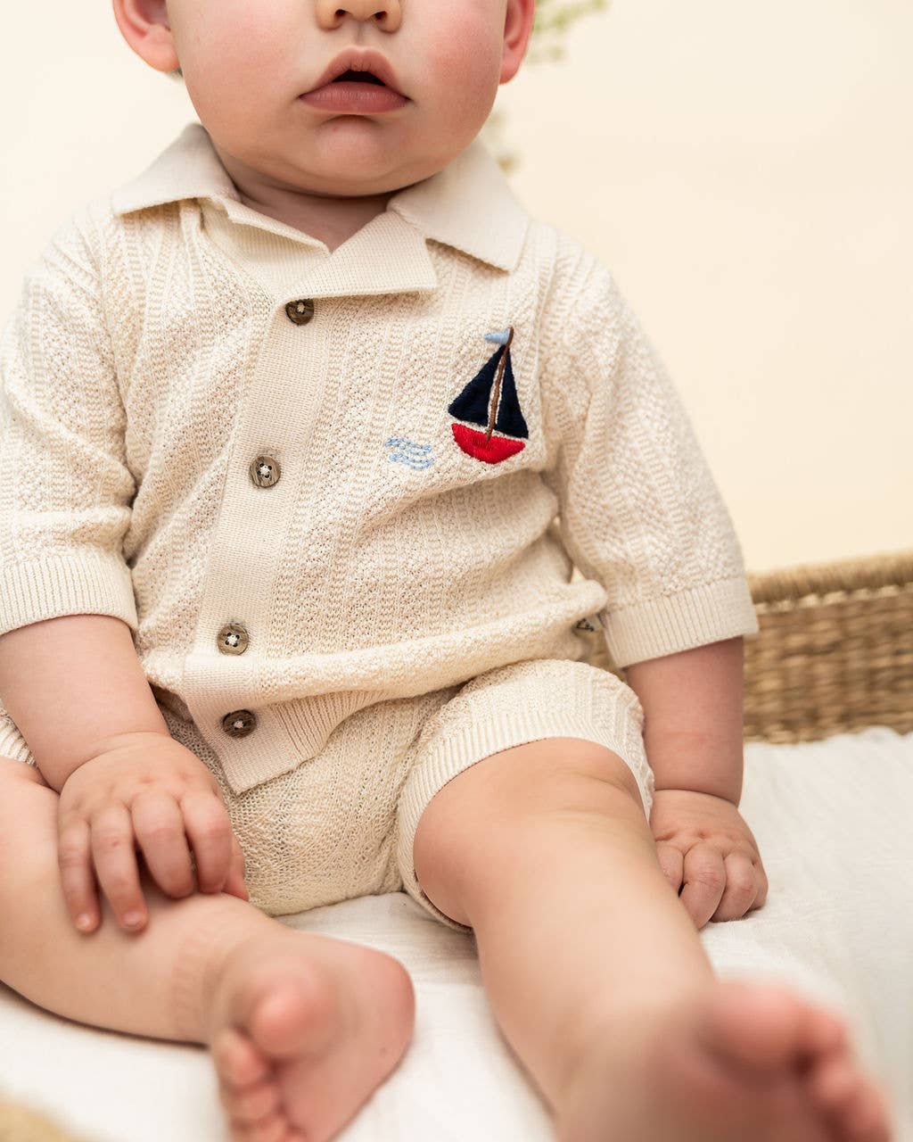 Sailboat Organic Embroidered Baby Shirt & Shorts Set