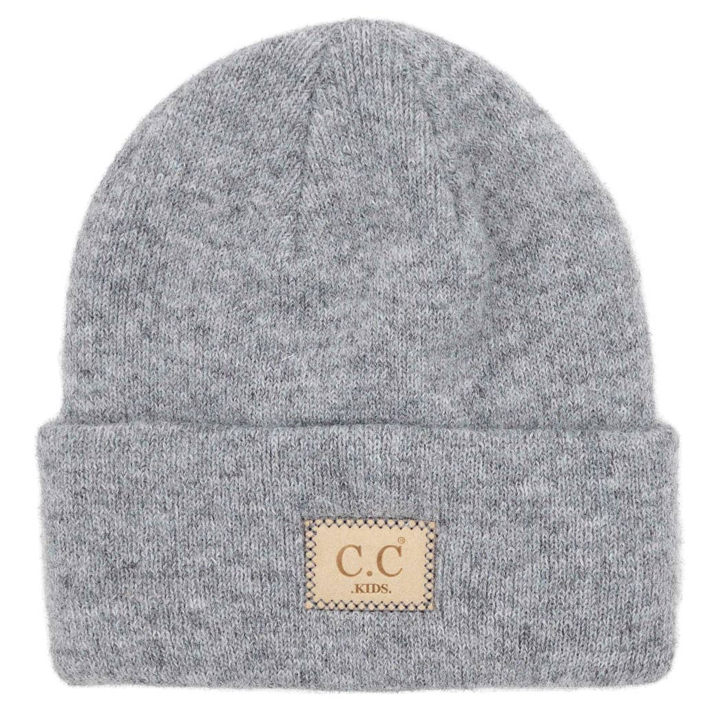 Kids Suede Patch Heather Classic Beanie: HEATHER LT. MEL. GREY / One Size