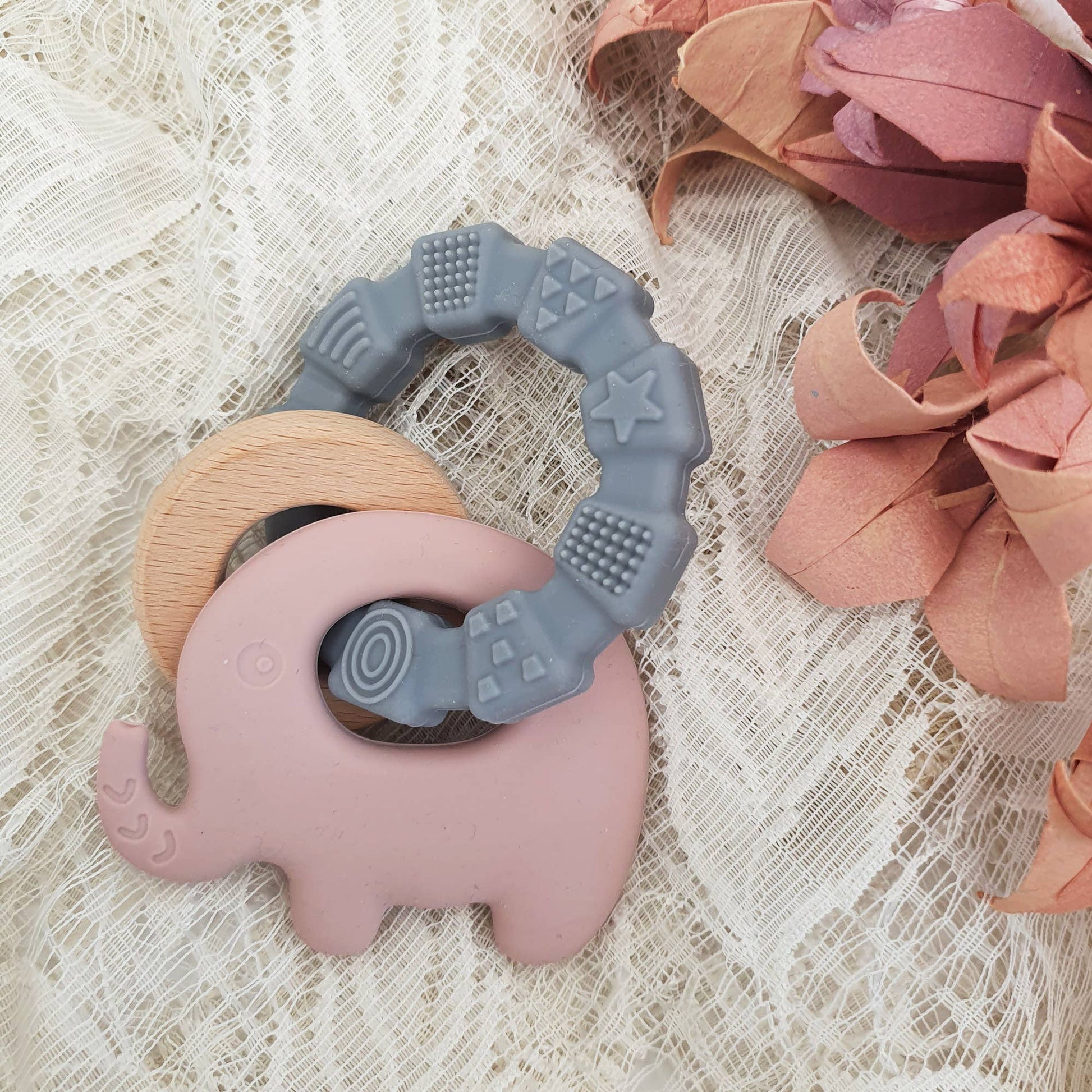 Baby Silicone Teether Toy Elephant Pale Mauve