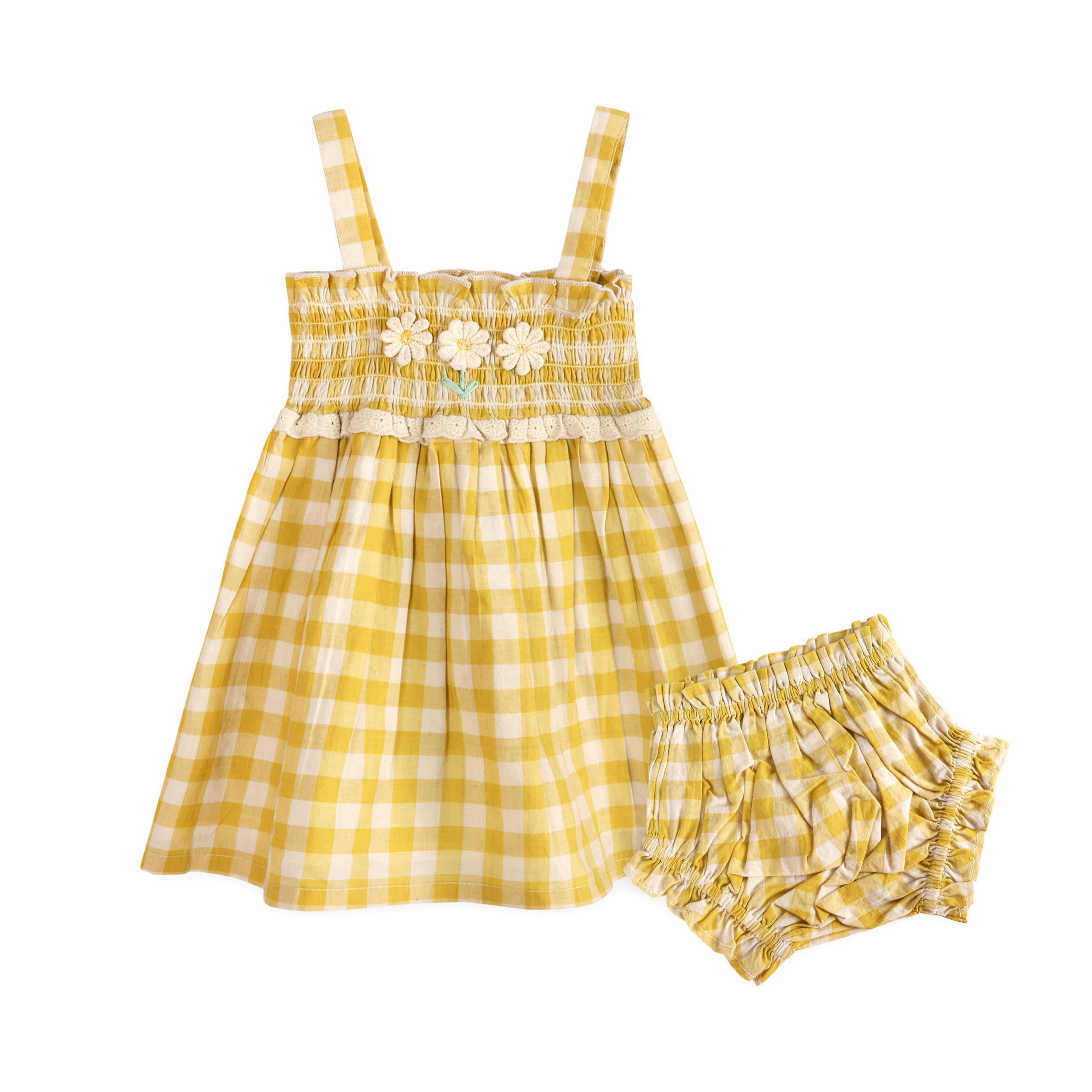 Bonnie Organic Gingham Smocked Baby Dress + Bloomer