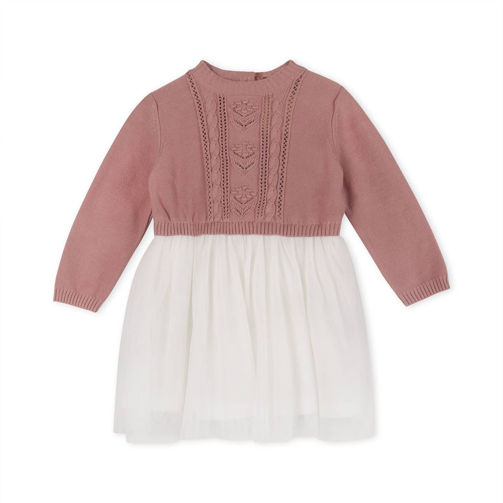 Cable Floral Sweater Knit Top & Tutu Baby Dress Organic : Teal Blue