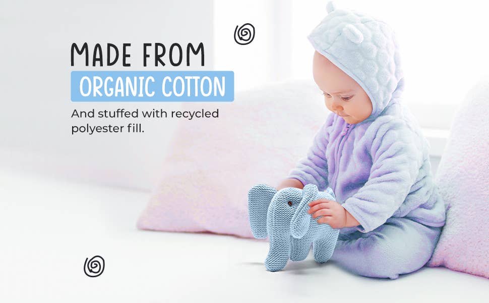 Blue Elephant Baby Rattle Knitted Organic Cotton