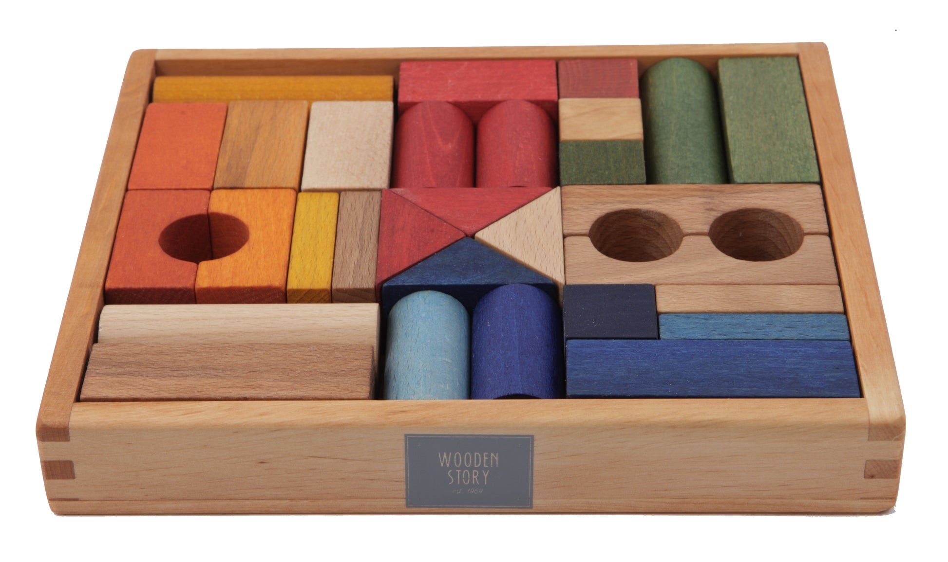 Rainbow Wooden Blocks in Tray 30pcs