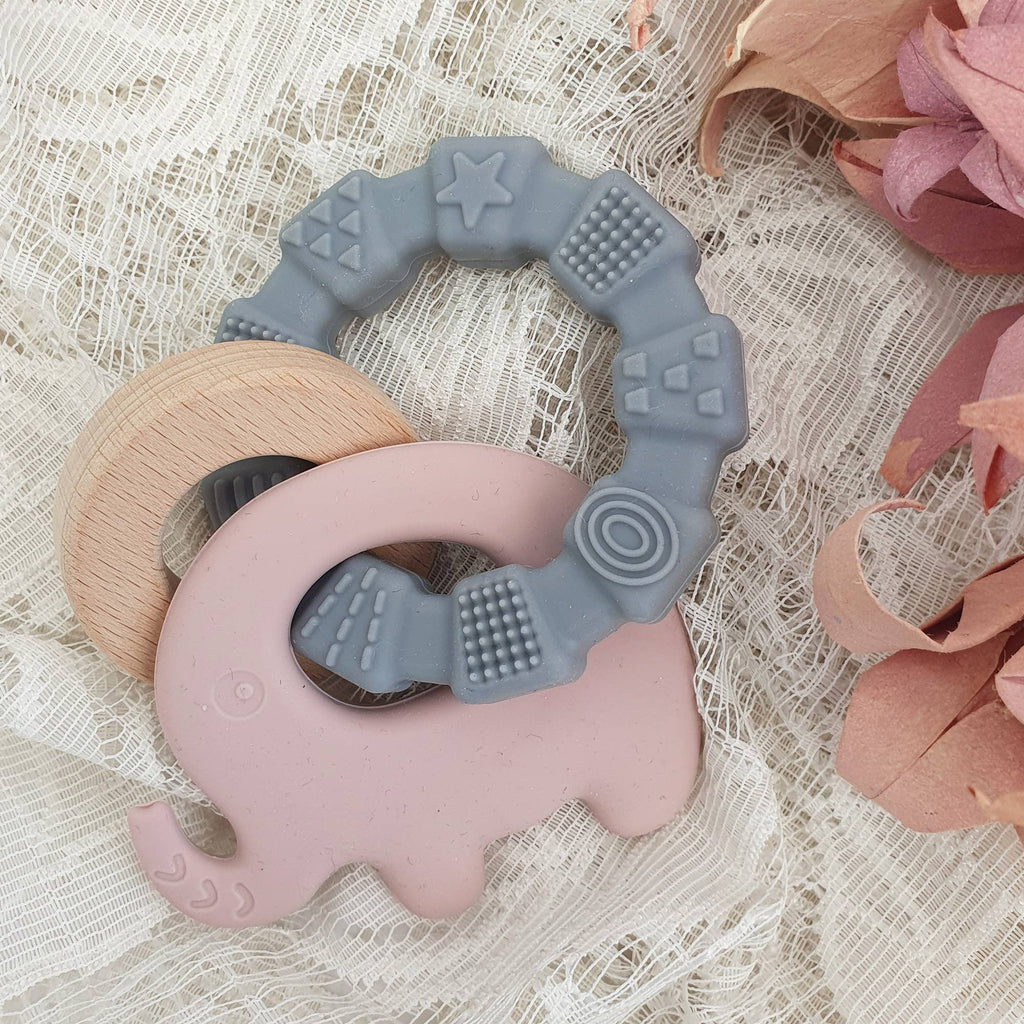 Baby Silicone Teether Toy Elephant Pale Mauve