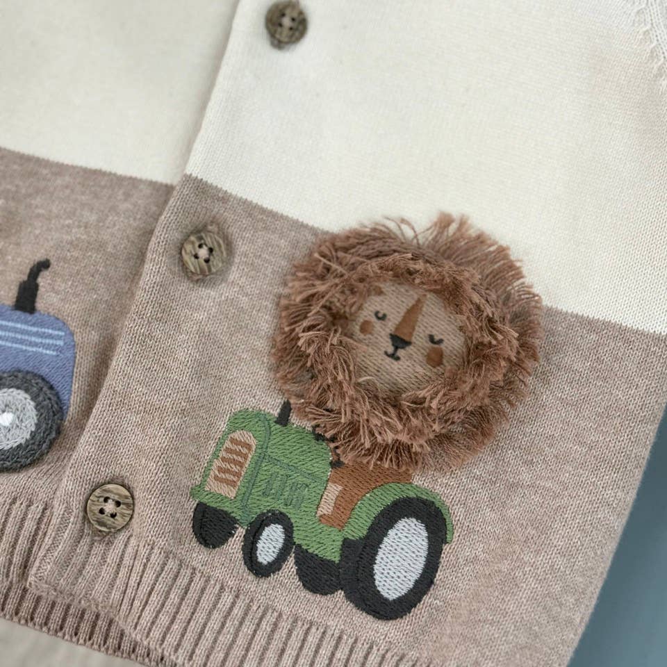 Lion Farm Truck Organic Cotton Knit Baby Hooded Jacket: Navy