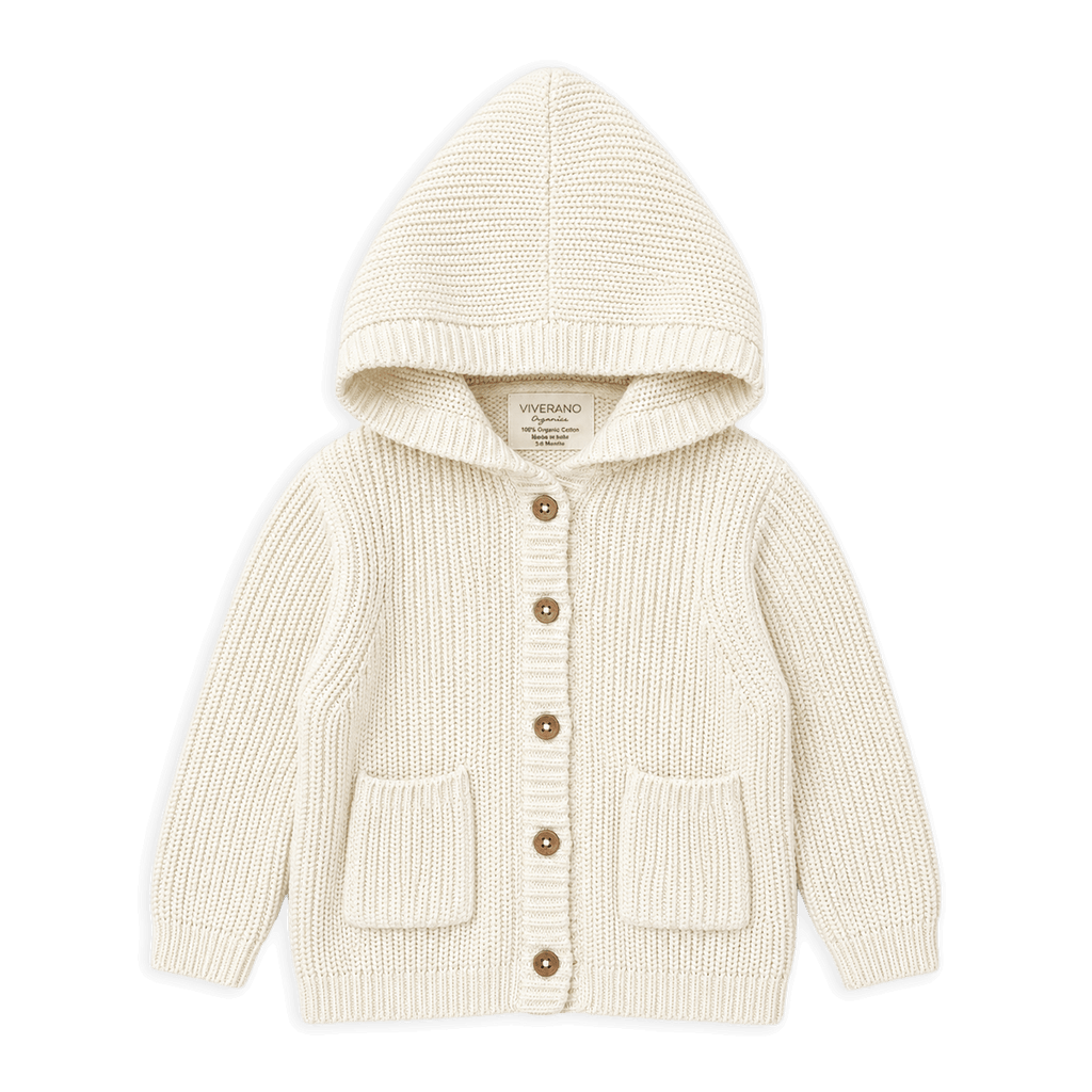Milan Knit Baby Hooded Button Jacket (Organic Cotton): Cream / 18-24M