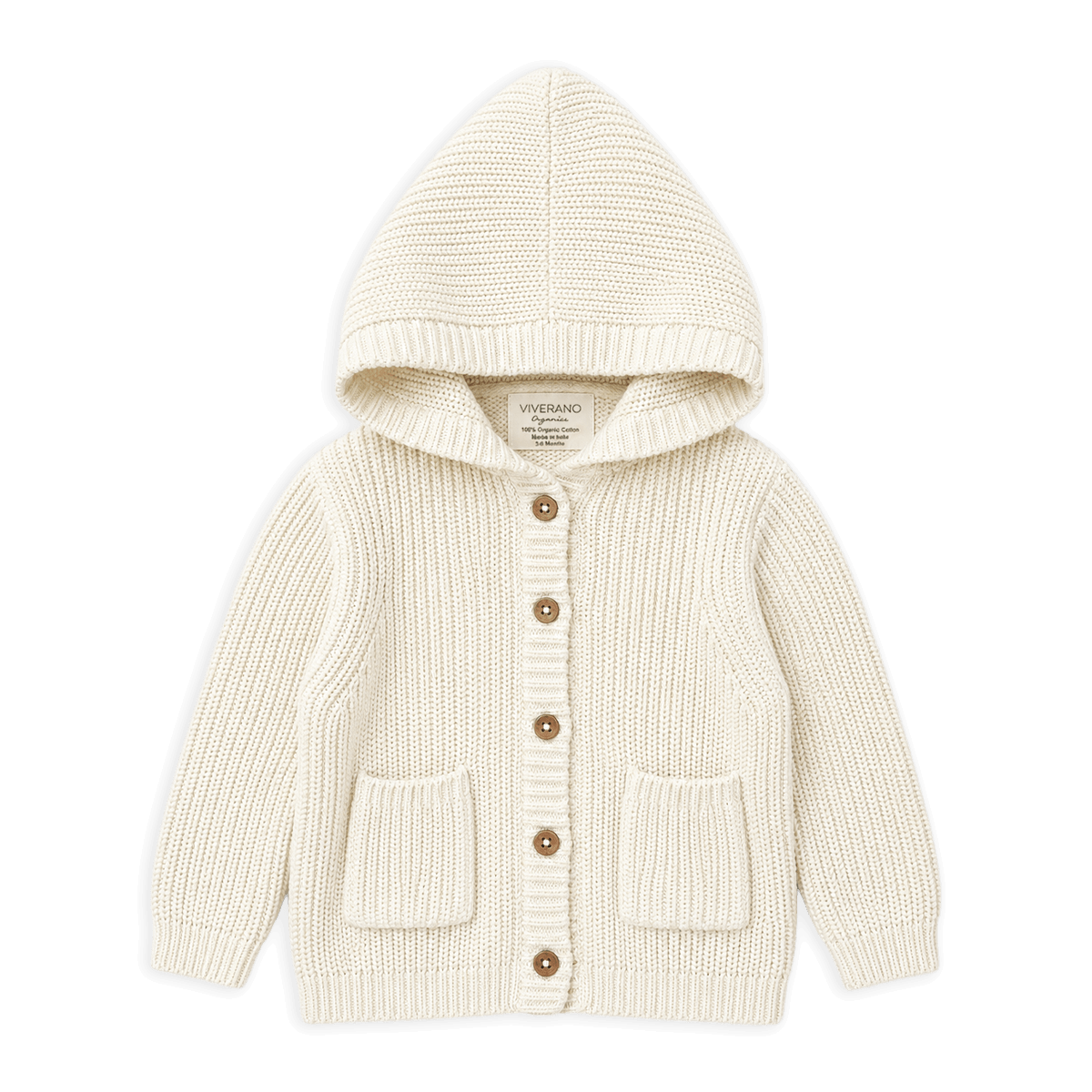Milan Knit Baby Hooded Button Jacket (Organic Cotton): Cream / 18-24M