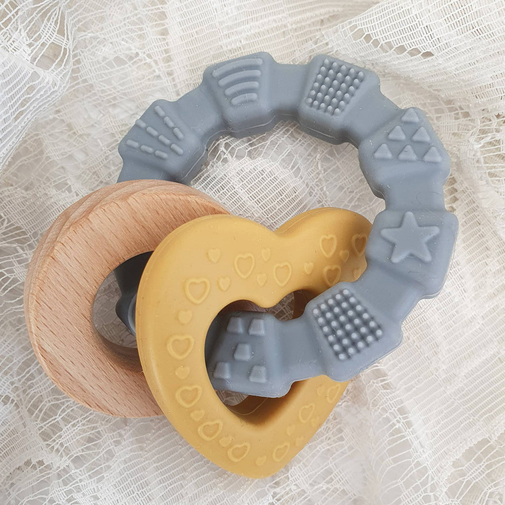 Baby Silicone Teether Toy Heart Ochre