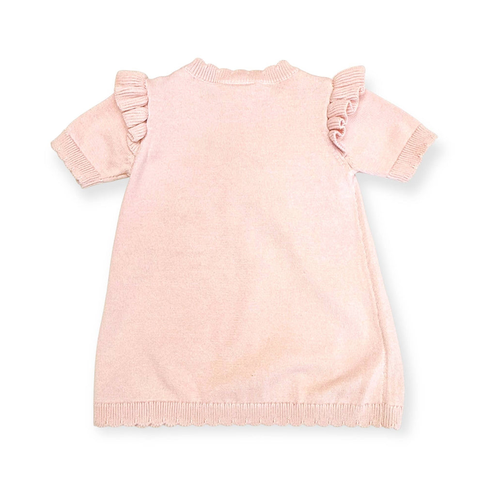 Floral Embroidered Organic Short Sleeve Ruffle Dress Baby Pink