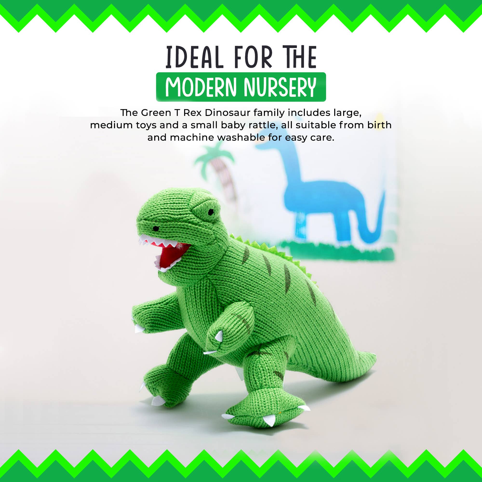 Knitted Green T Rex Dinosaur Soft Toy Teddy