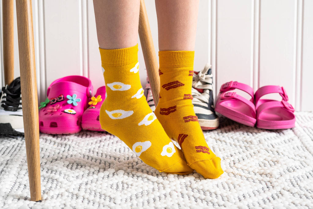 Kid's Bacon & Eggs Yellow Crew Socks
