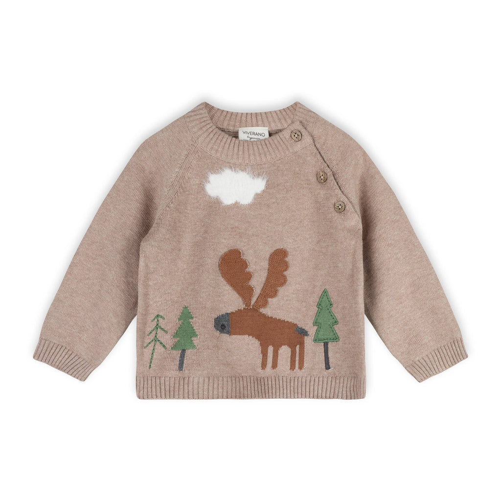 Moose Woods Organic Cotton Knit Baby Pullover: Marl Brown