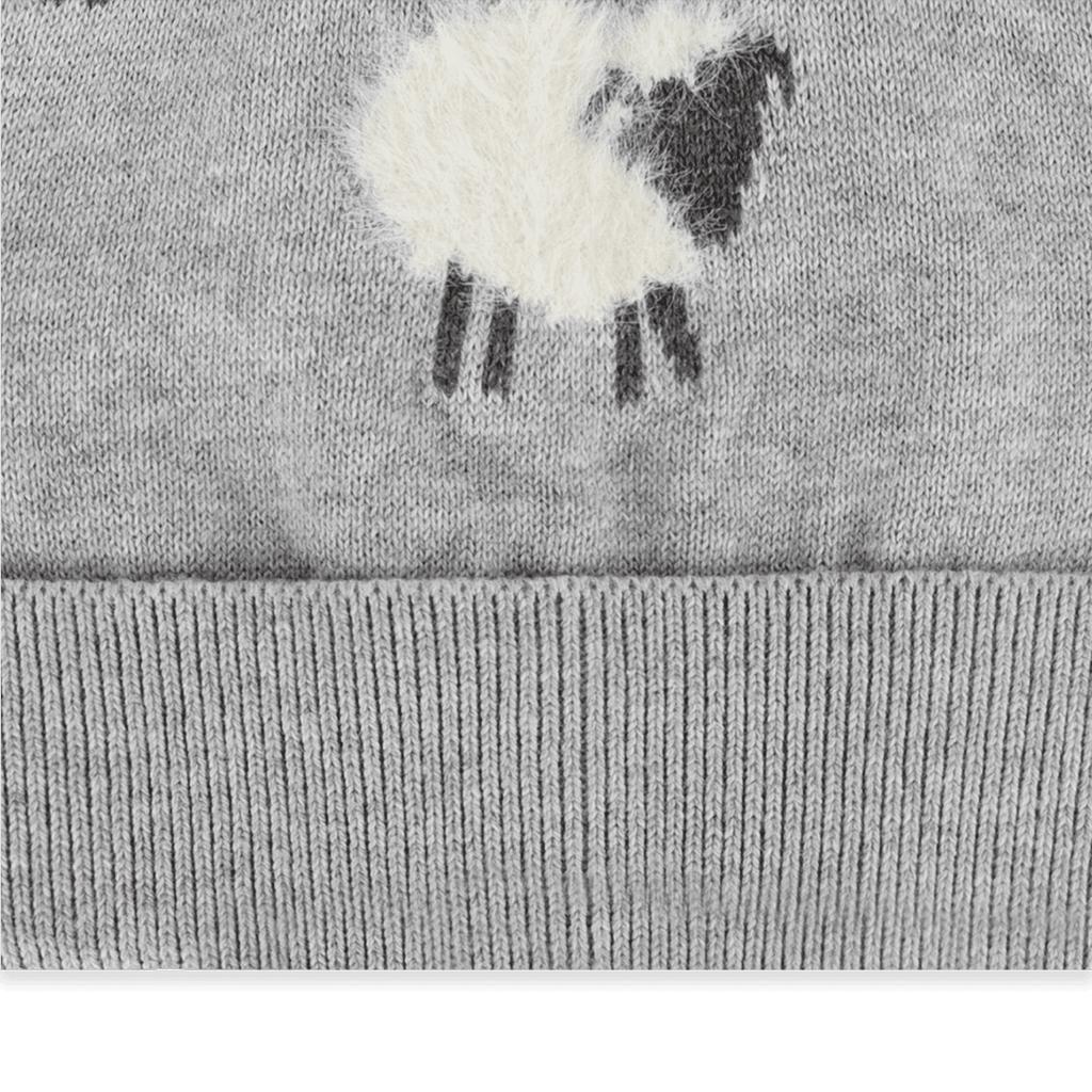 Furry Sheep Knit Round Baby Beanie (Organic Cotton): Pewter Grey Heather / One Size