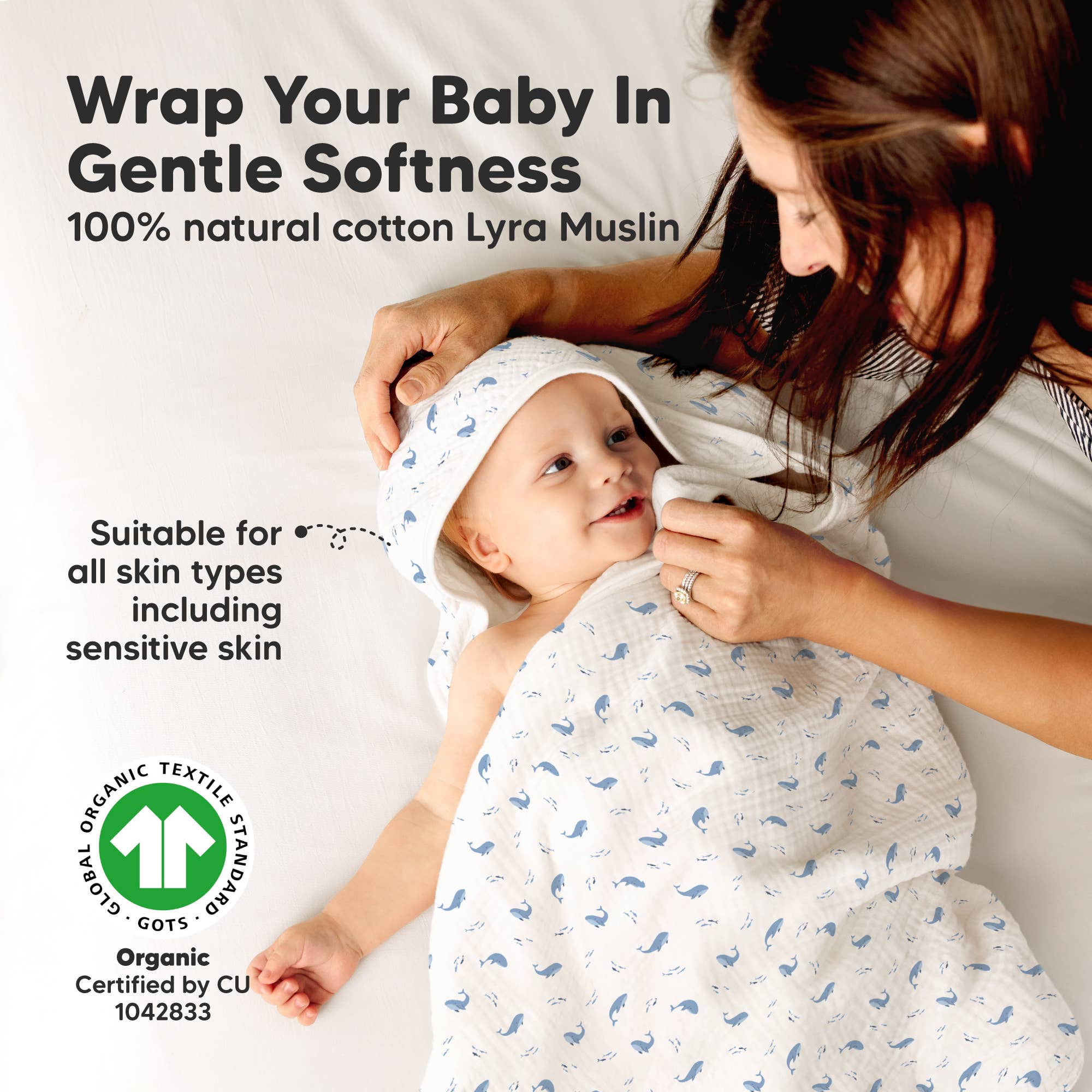 KeaBabies Lyra Muslin Hooded Towel: Whale Bay