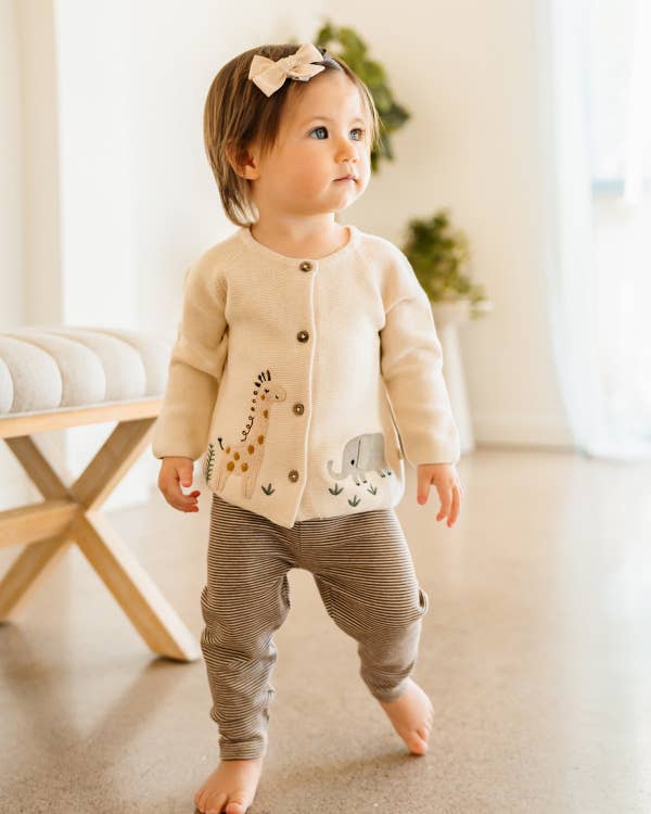 Animal Safari Organic Embroidered Baby Cardigan Sweater Natural