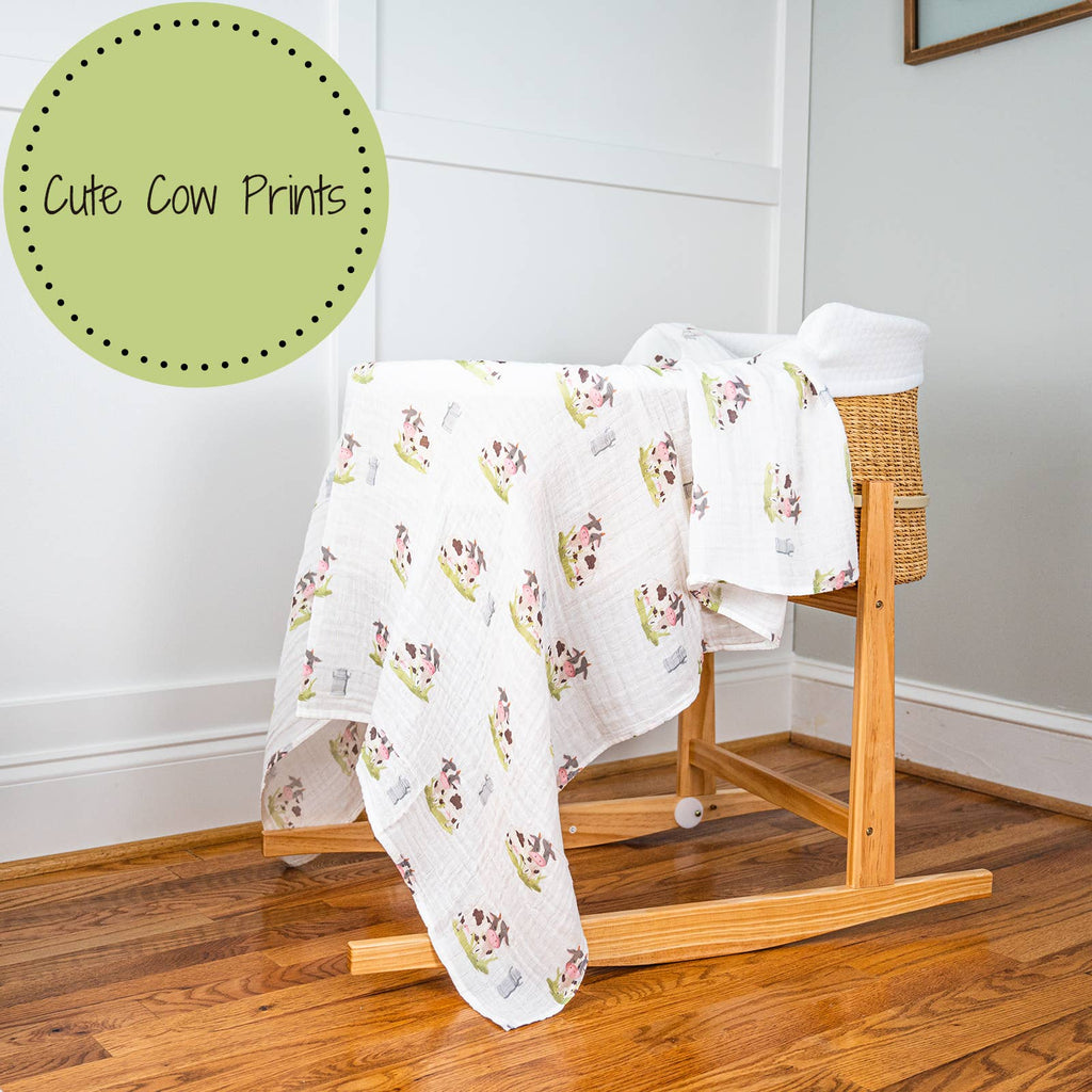 Moo Moo Here Farm Theme Baby Muslin Swaddle Blanket