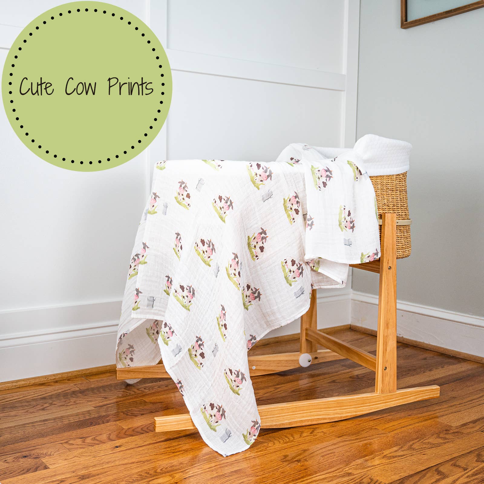 Moo Moo Here Farm Theme Baby Muslin Swaddle Blanket