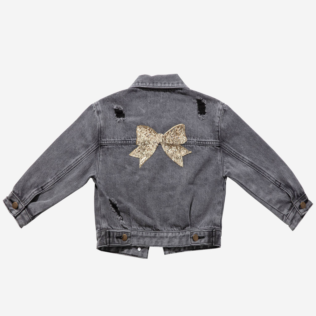 Patched Denim Jacket: Black Bow
