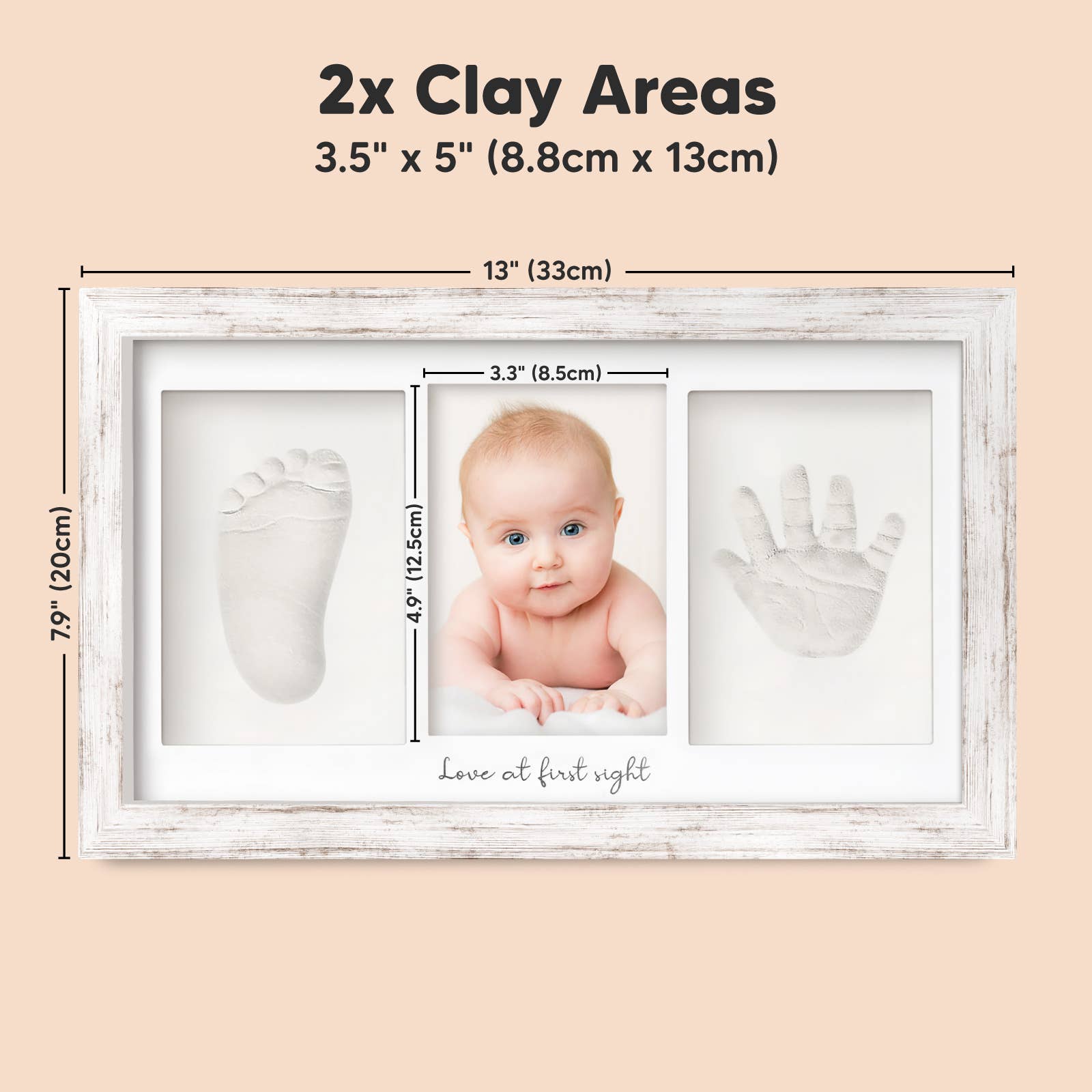 KeaBabies Baby Handprint, Footprint Keepsake Duo Frame: Vintage White