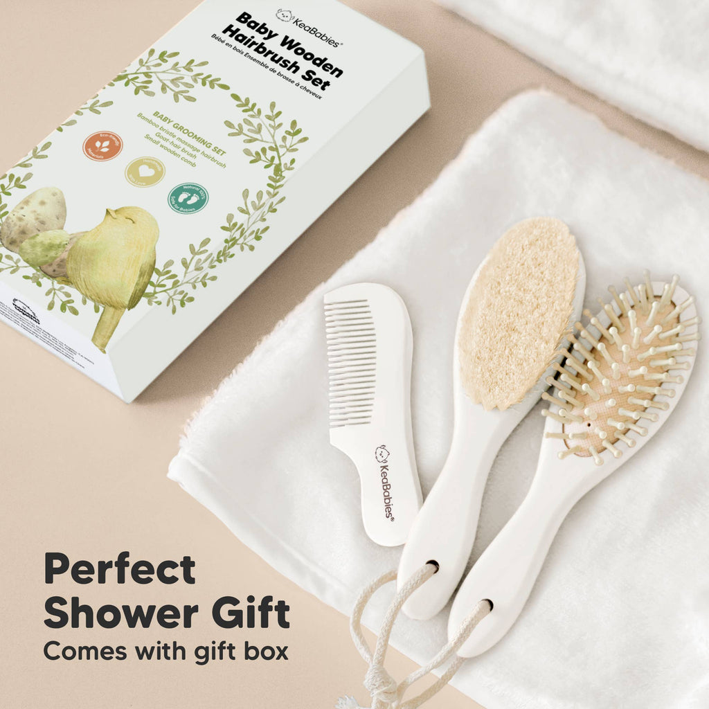 KeaBabies Baby Hair Brush and Comb Set: Vanilla