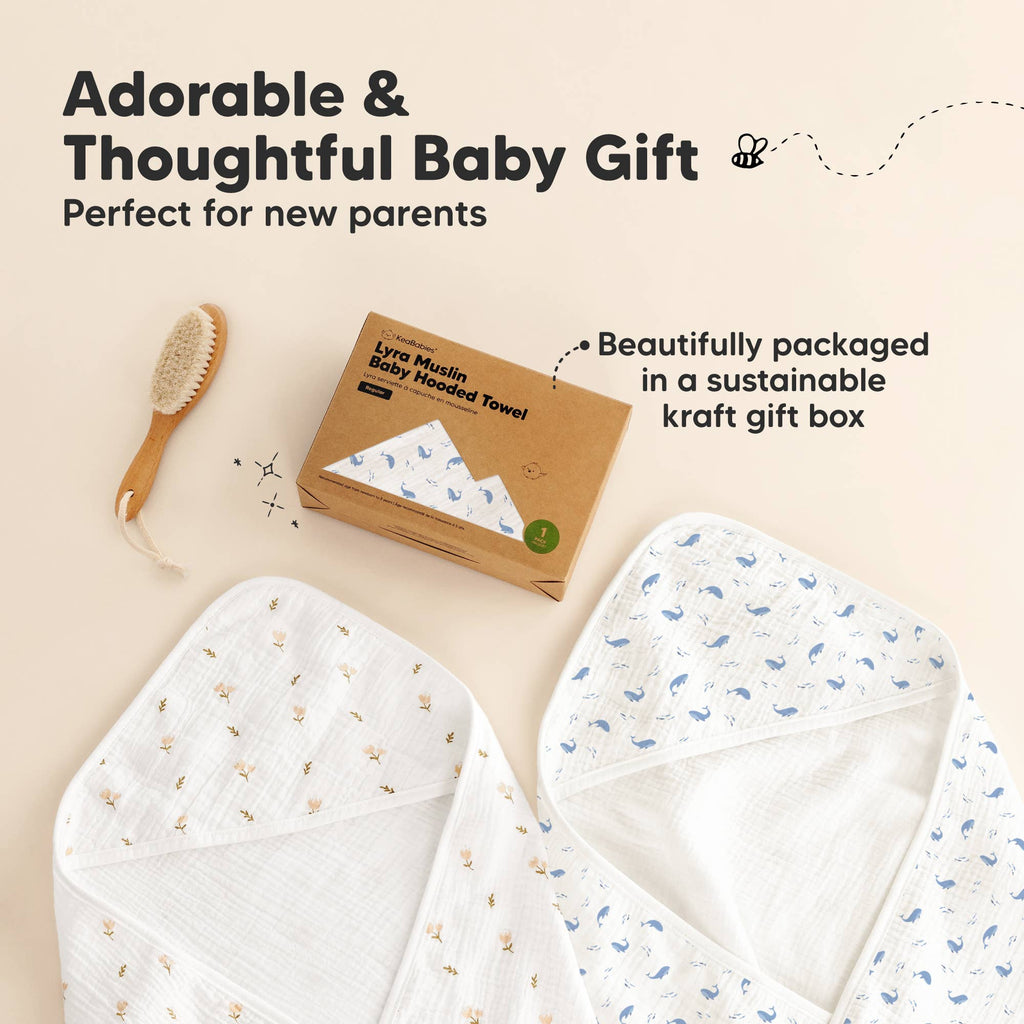KeaBabies Lyra Muslin Hooded Towel: Whale Bay