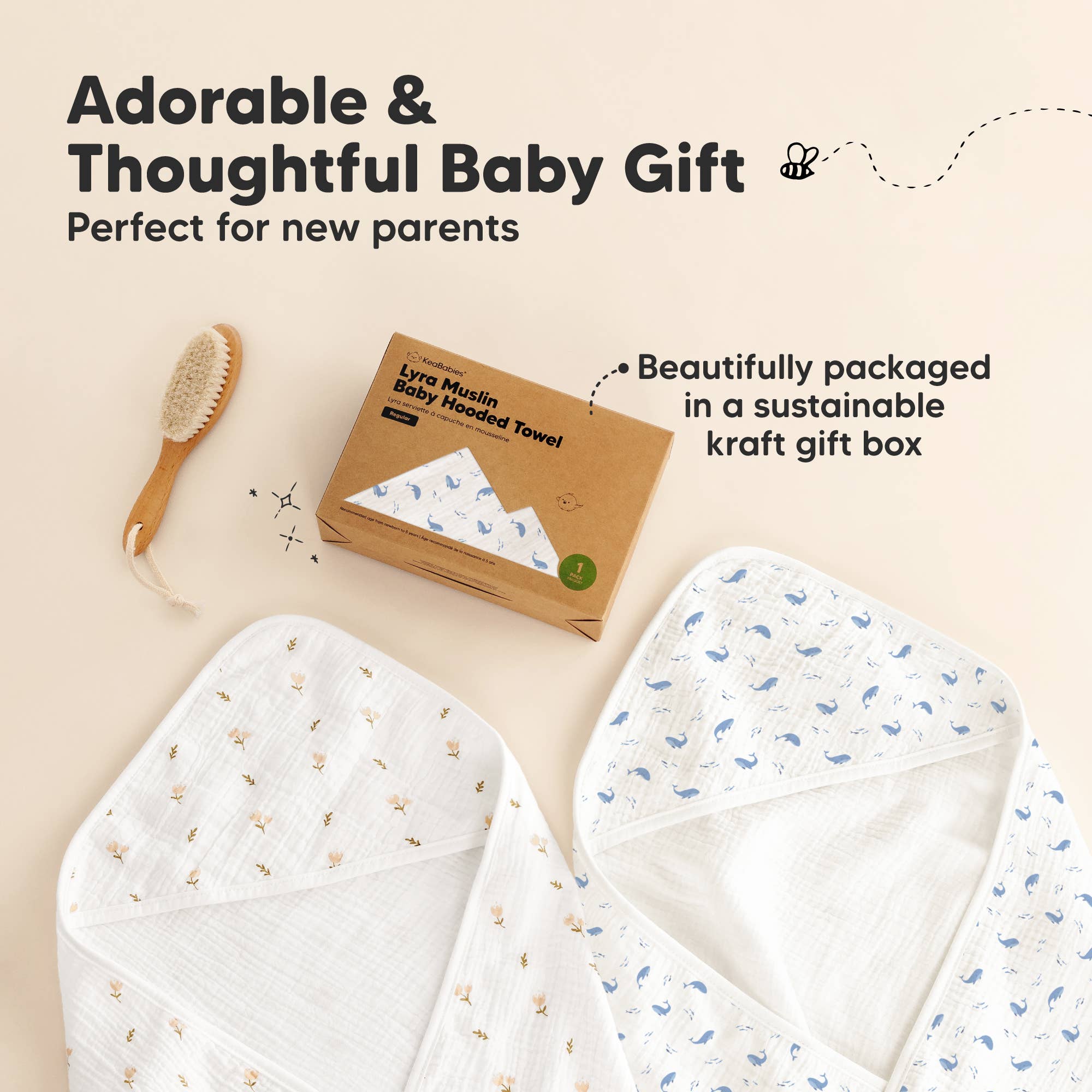 KeaBabies Lyra Muslin Hooded Towel: Whale Bay