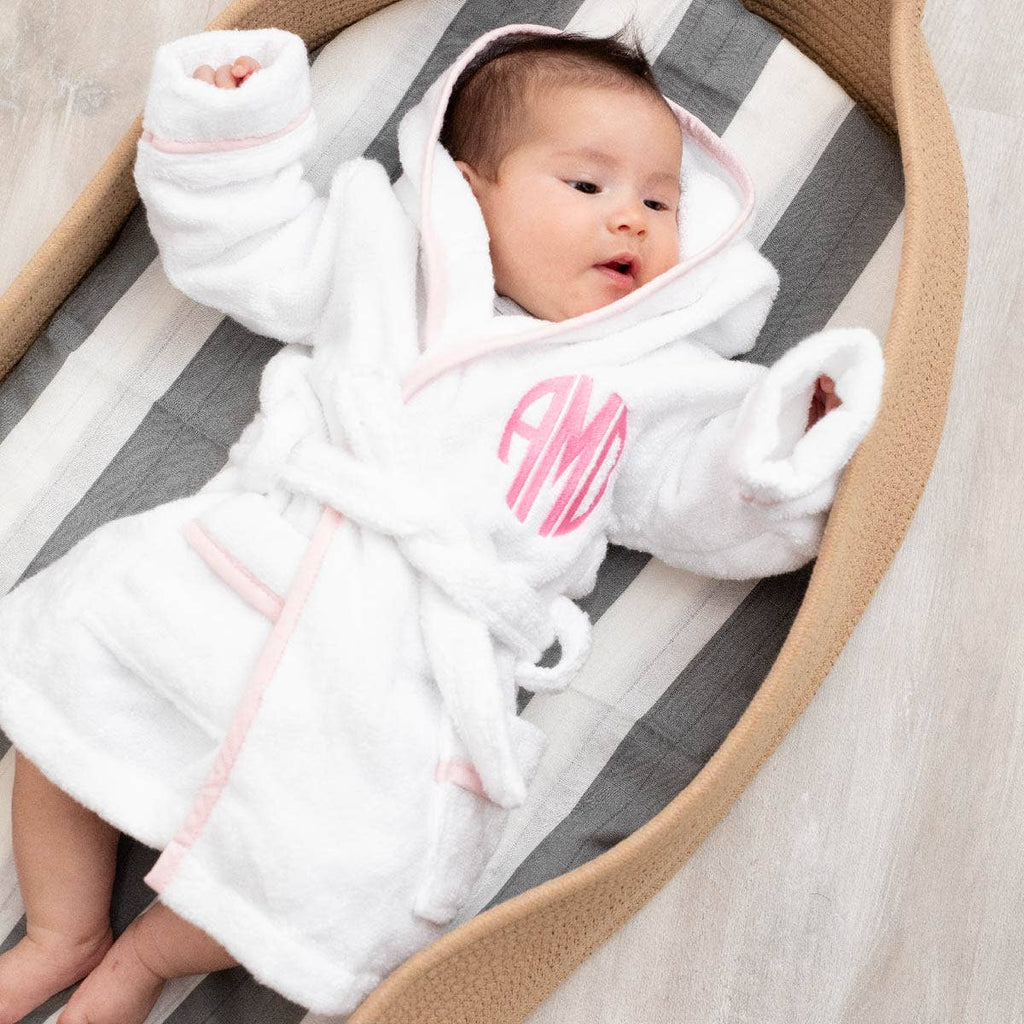 Terry Bathrobe_White + Pink: Girl / White + Pink / 12-18m