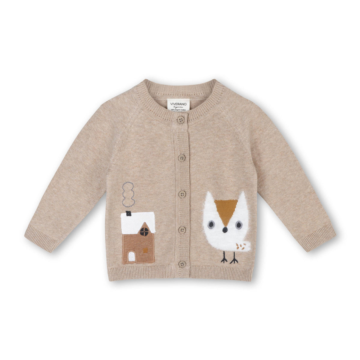 Owl Baby Button Cardigan Sweater (Organic Cotton): Oat Heather