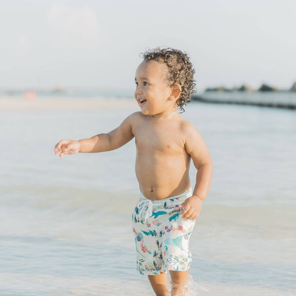 Coral Reef Boys Swim Trunks: Blue/Multi