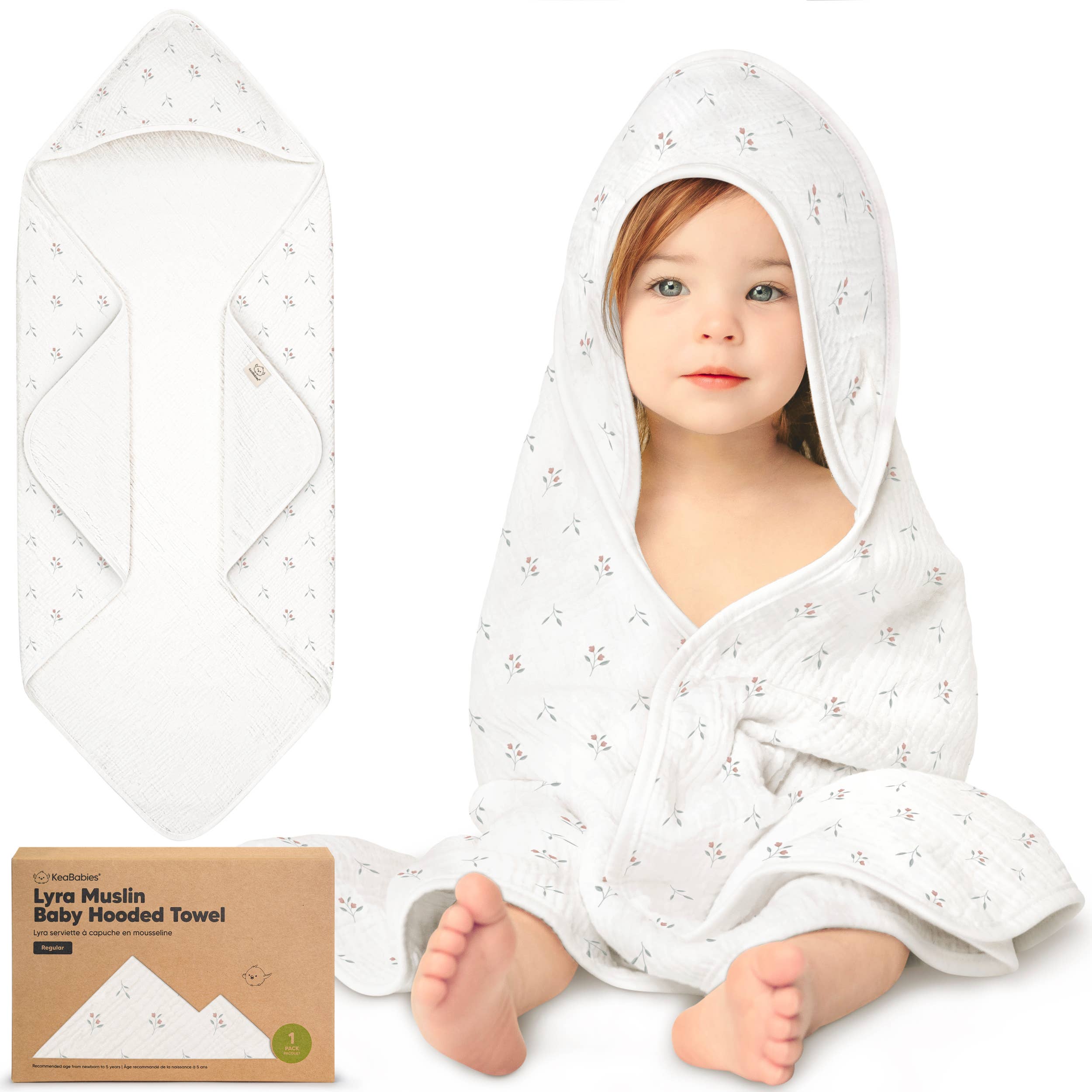 KeaBabies Lyra Muslin Hooded Towel: Petunia