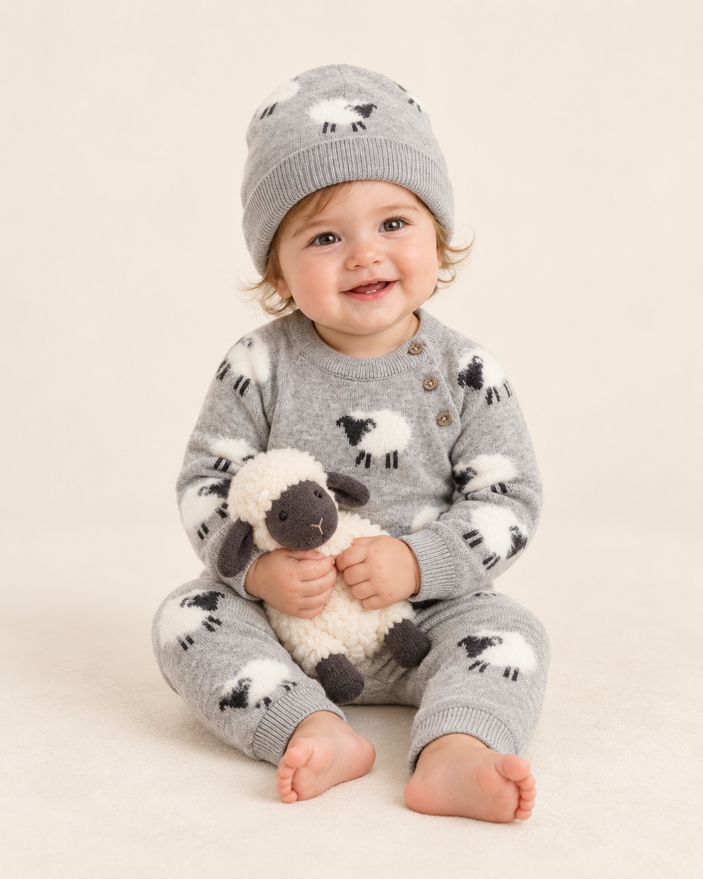 Furry Sheep 3D Jacquard Sweater Knit Baby Jumpsuit (Organic): Pewter Grey Heather