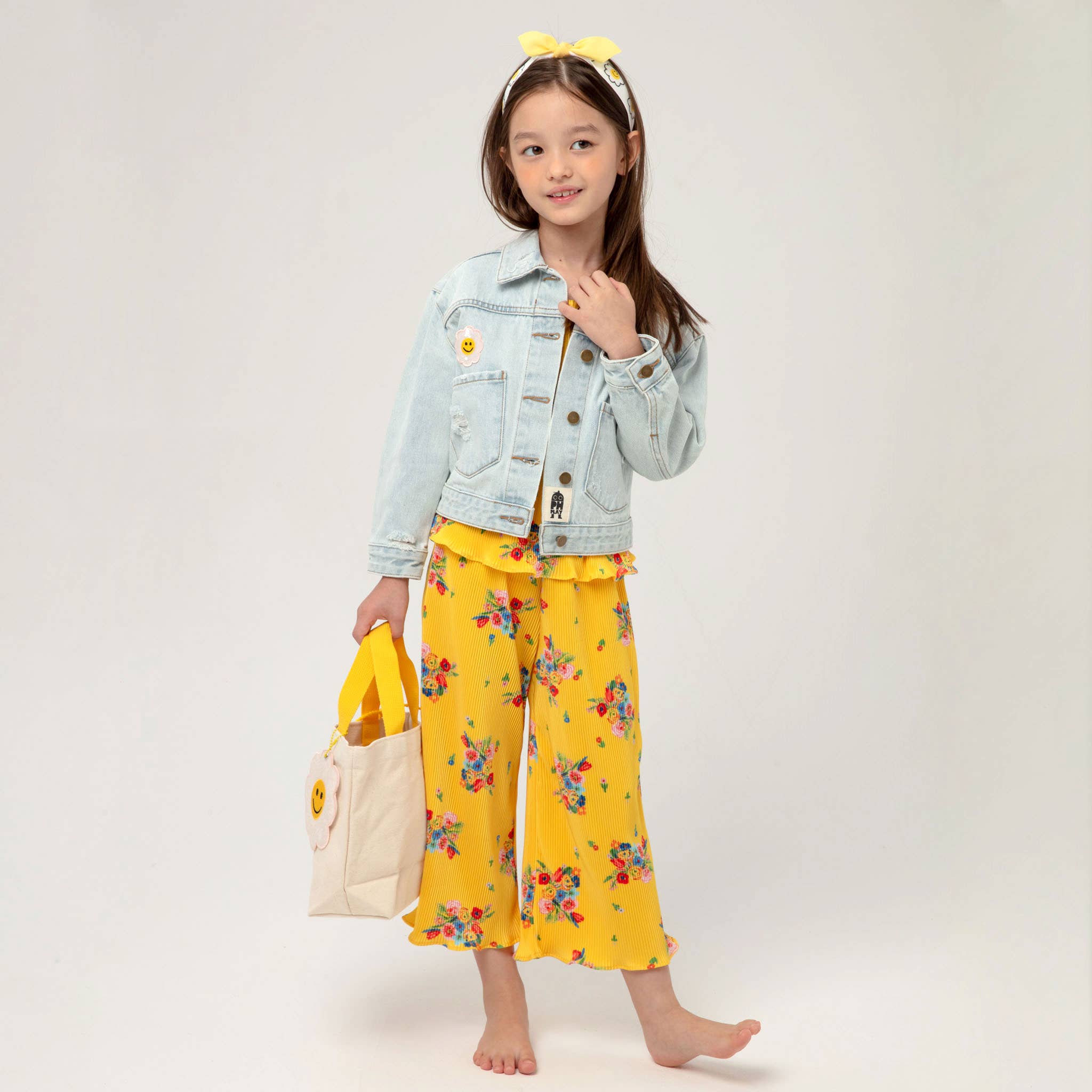Patched Denim Jacket: L. Blue Daisy