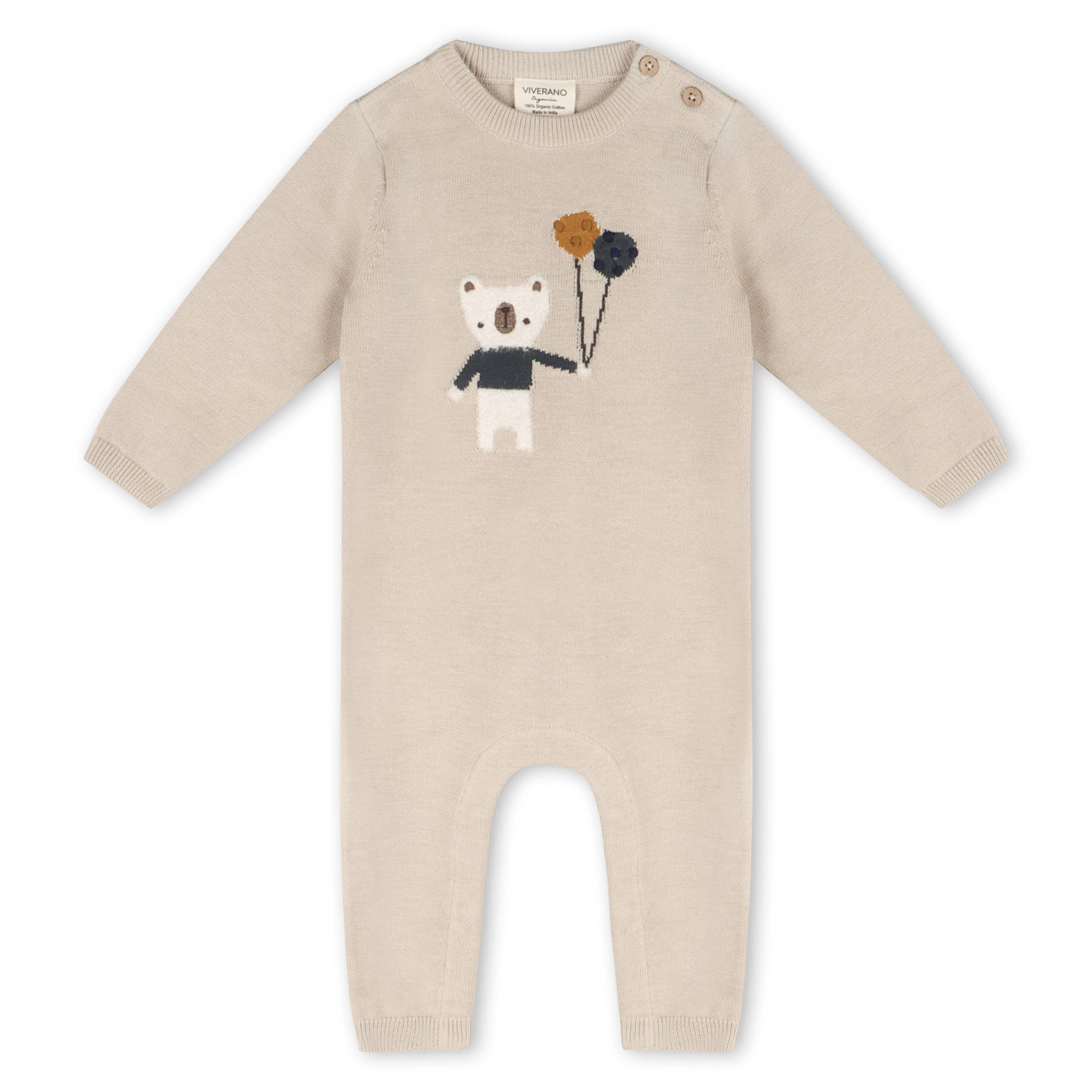 Balloon Bear Jacquard Baby Sweater Knit Jumpsuit Organic