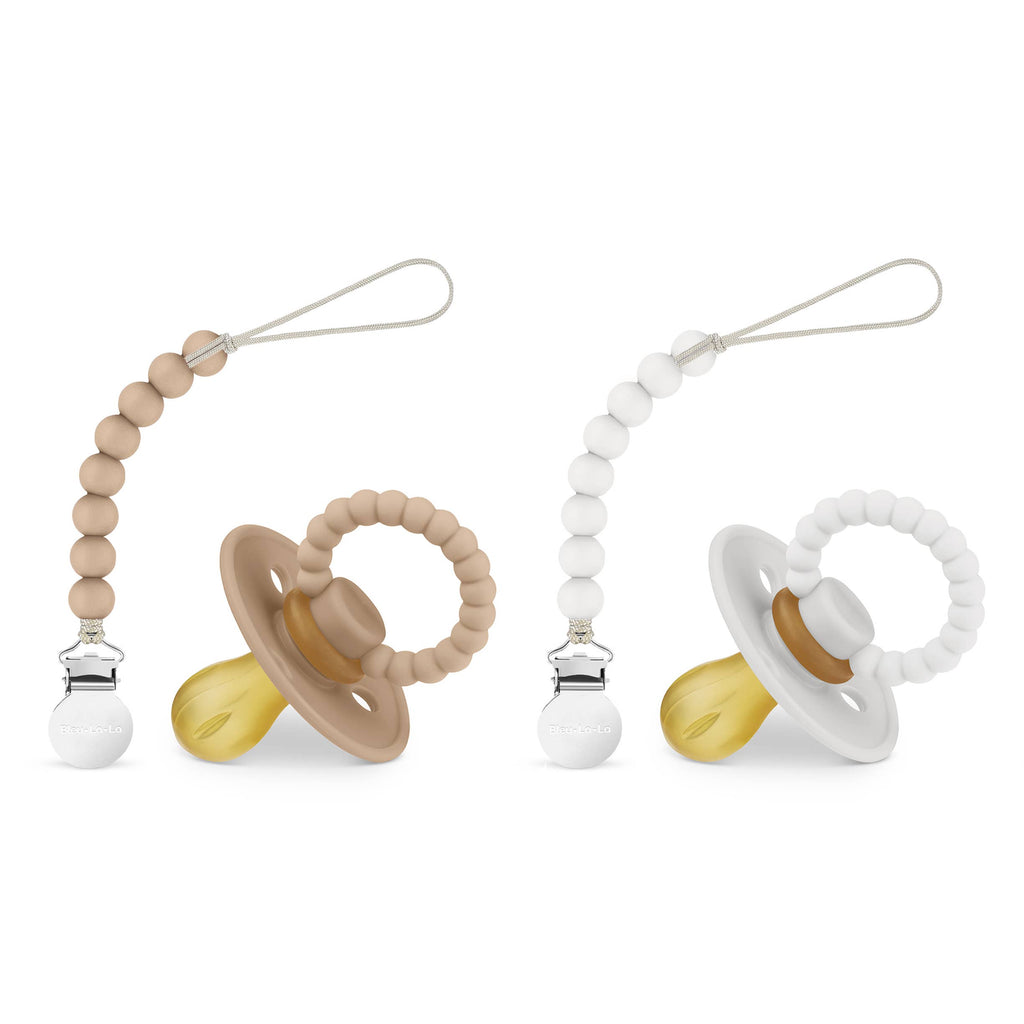 Luladream Pacifiers - Natural Rubber Nipple: Camel + Cream + Clips