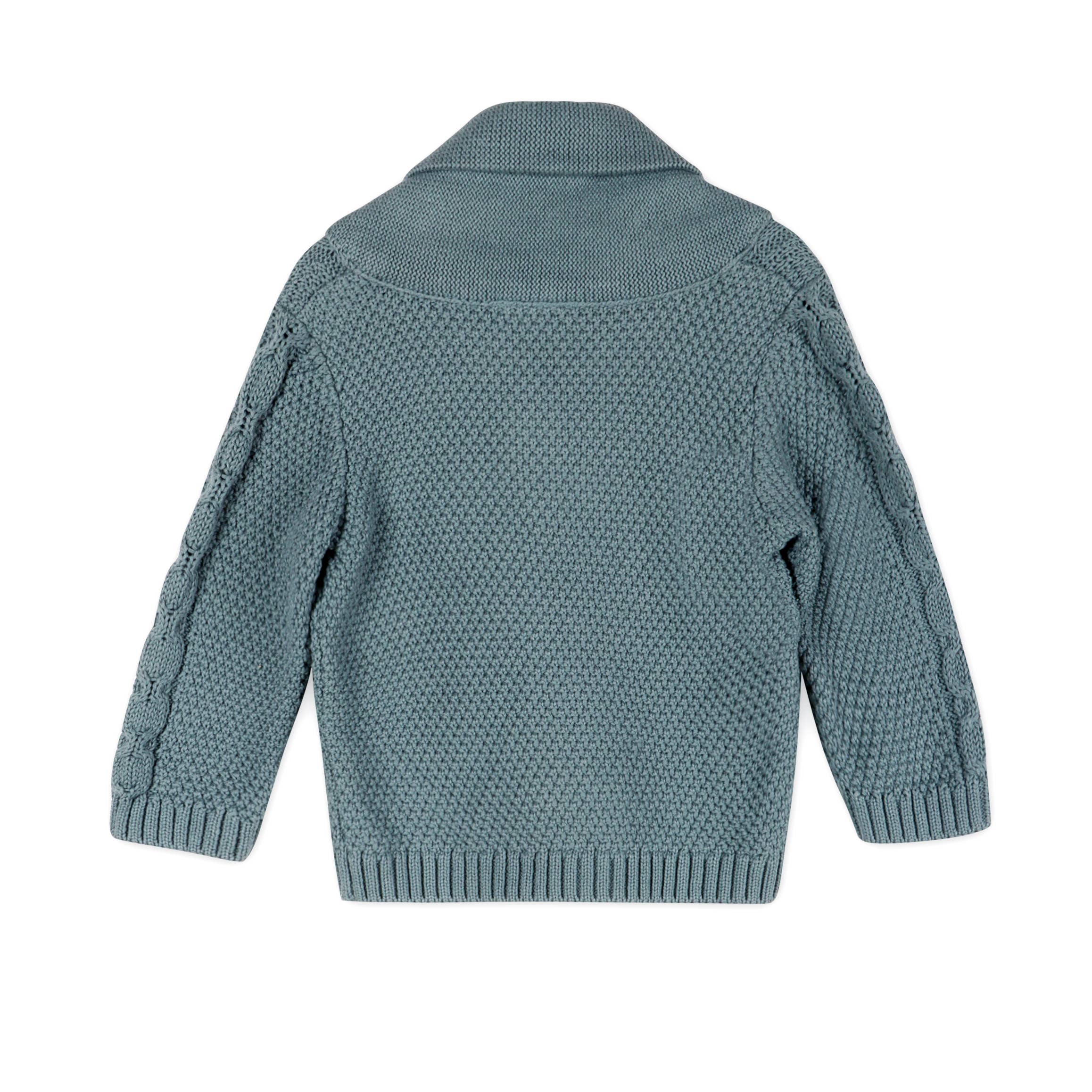 Shawl Collar Cable Knit Baby Cardigan Sweater Organic Cotton: Teal Blue