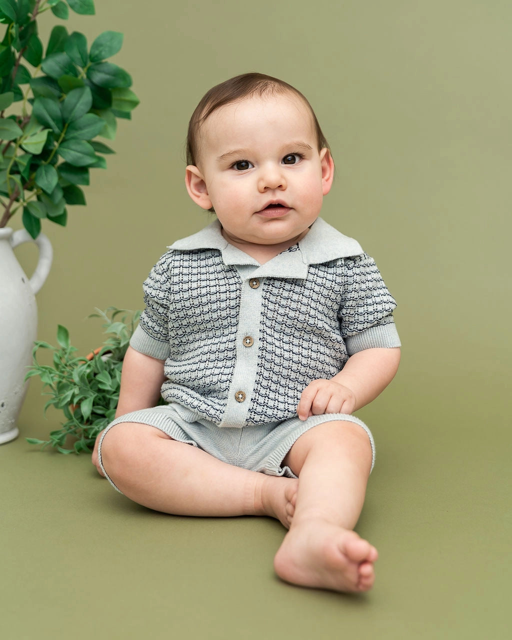 Miles Wave Textured Baby Shirt & Shorts Set Organic