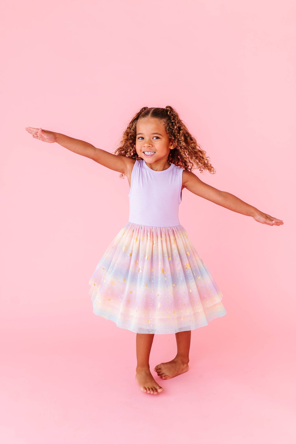 Kids Bamboo + Tulle Dress - Spring Rainbow Twinkle