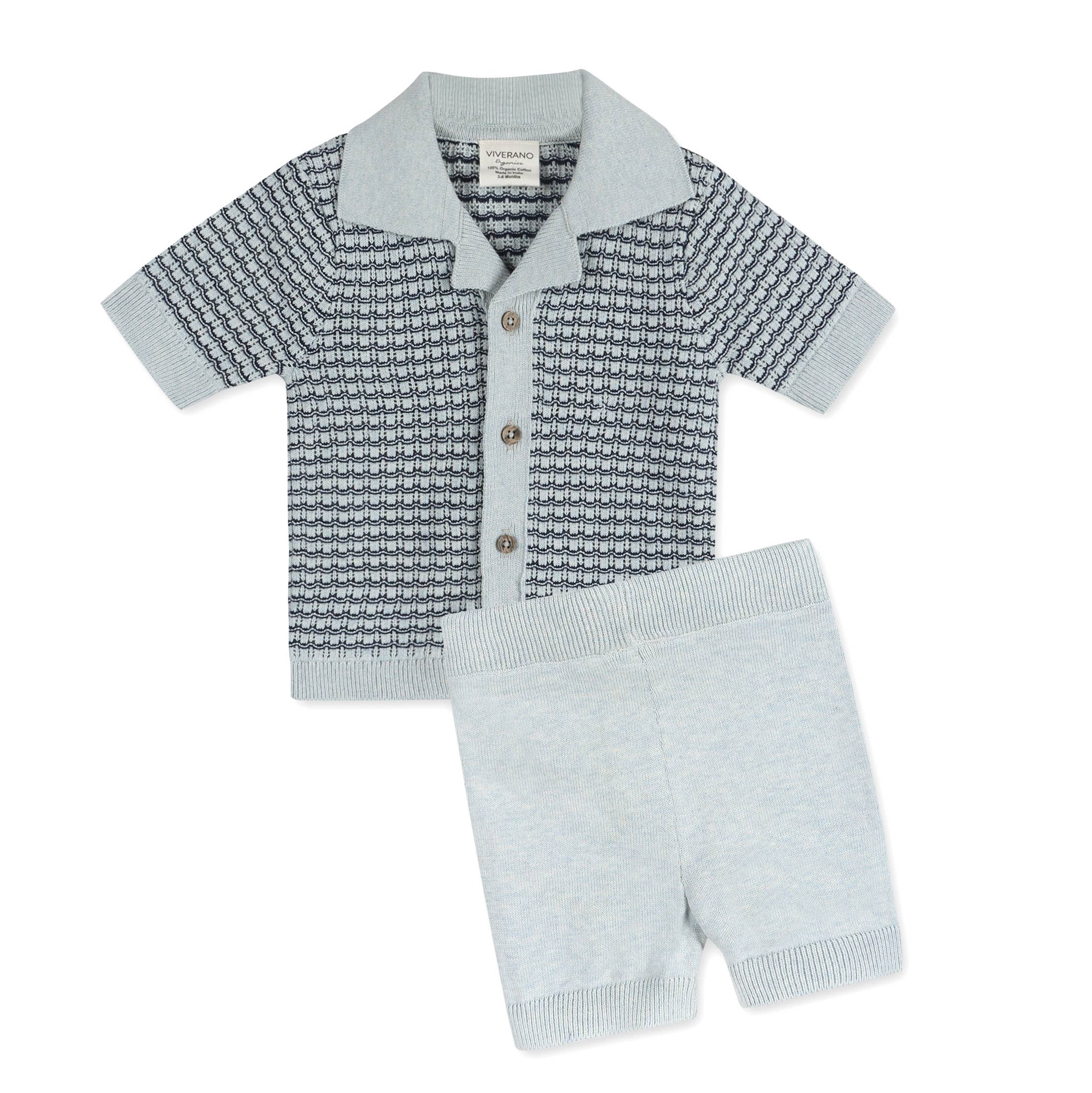 Miles Wave Textured Baby Shirt & Shorts Set Organic