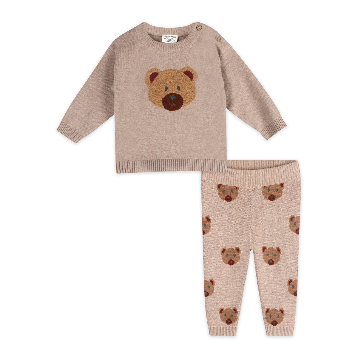 Bear Knit Baby Pullover & Pant Set (Organic Cotton): Marl Brown