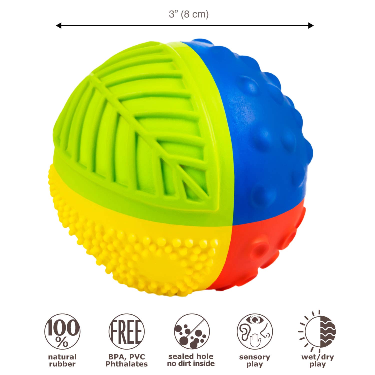 Natural Rubber 3" Sensory Ball Rainbow, Eco-Friendly
