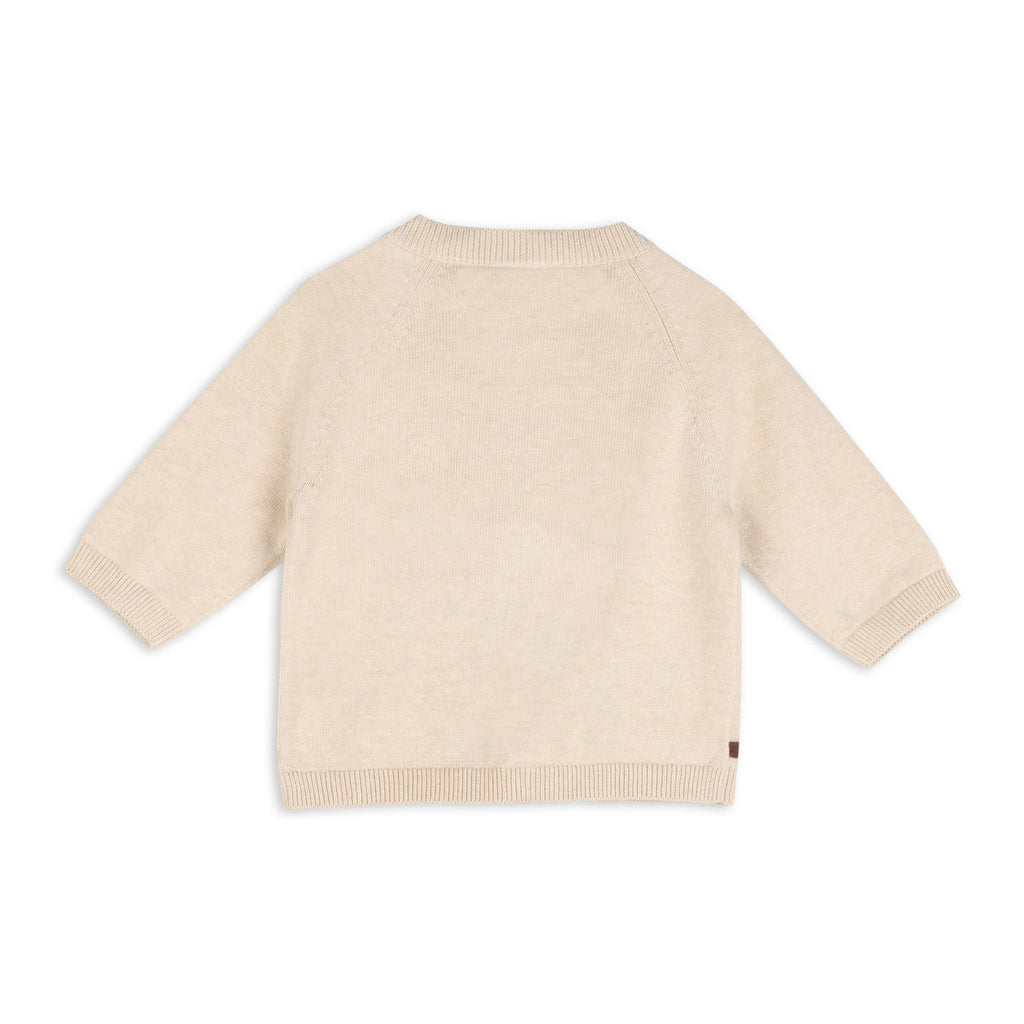 Owl Organic Cotton Embroidered Knit Baby Cardigan Oatmeal