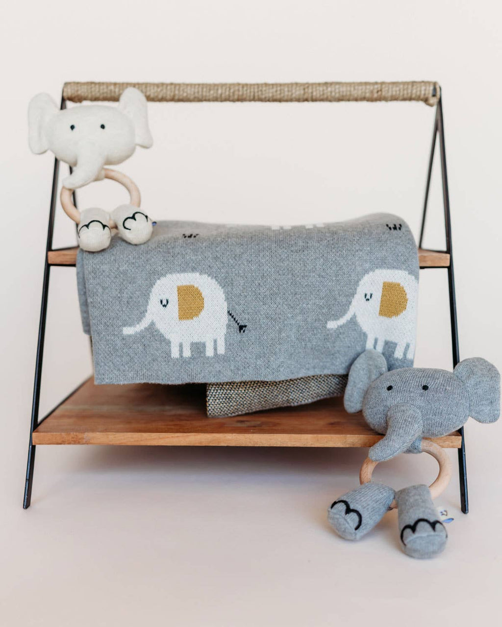 Elephant - Organic Cotton Jacquard Sweater Knit Baby Blanket: One Size