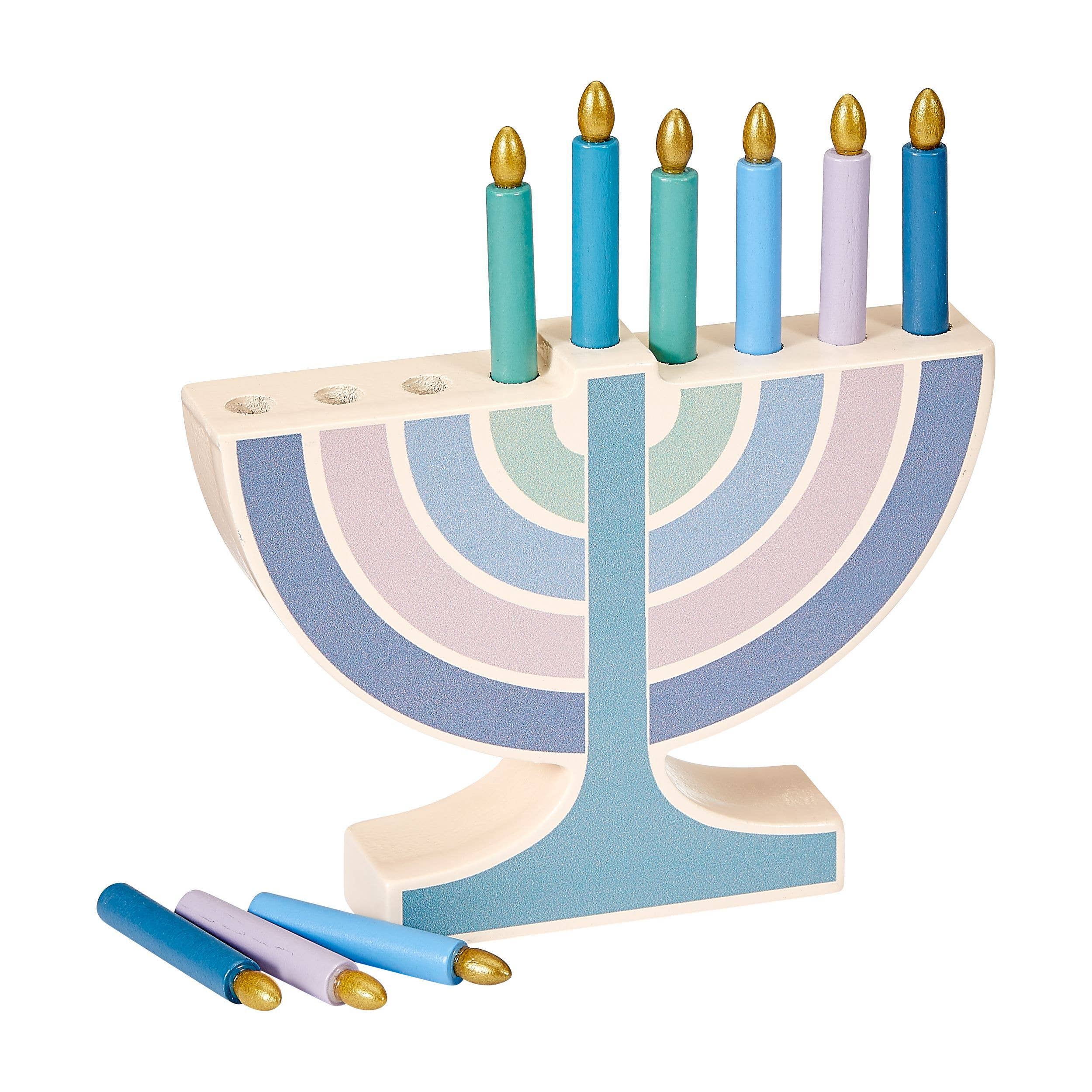 My Mini Wood Menorah, W/Wood Candles, Simplicity