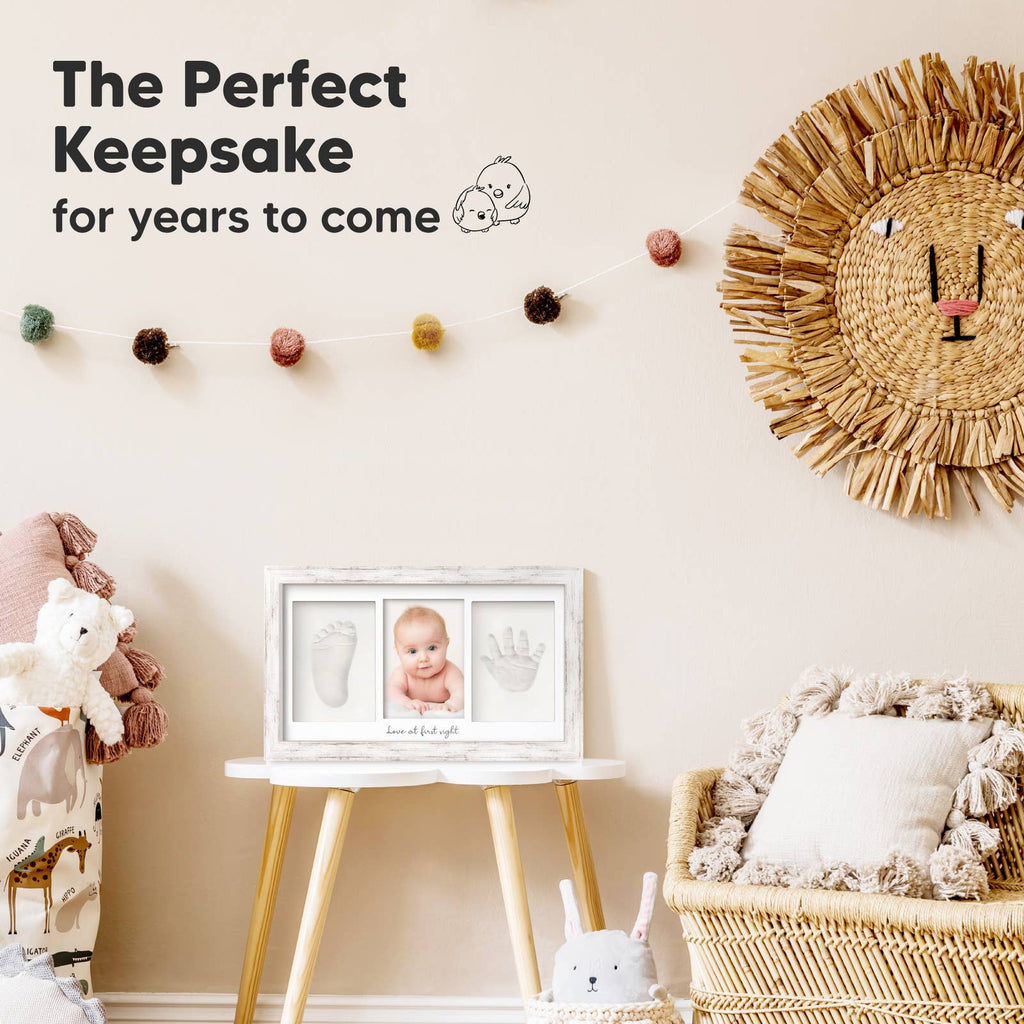 KeaBabies Baby Handprint, Footprint Keepsake Duo Frame: Vintage White