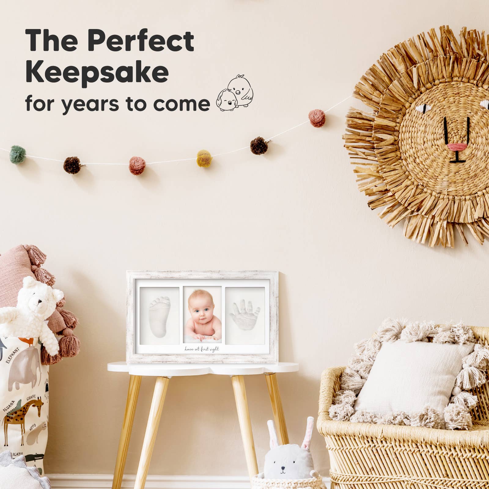 KeaBabies Baby Handprint, Footprint Keepsake Duo Frame: Vintage White